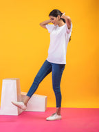 Women's Solid White Round Neck T-shirt