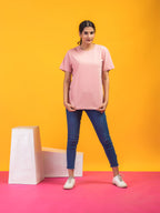 Women's Solid Onion Pink Round Neck T-shirt