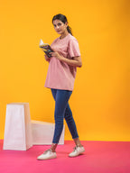 Women's Solid Onion Pink Round Neck T-shirt