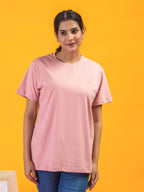 Women's Solid Onion Pink Round Neck T-shirt