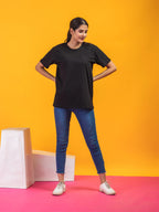 Women's Solid Black Round Neck T-shirt