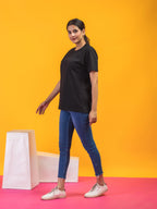 Women's Solid Black Round Neck T-shirt