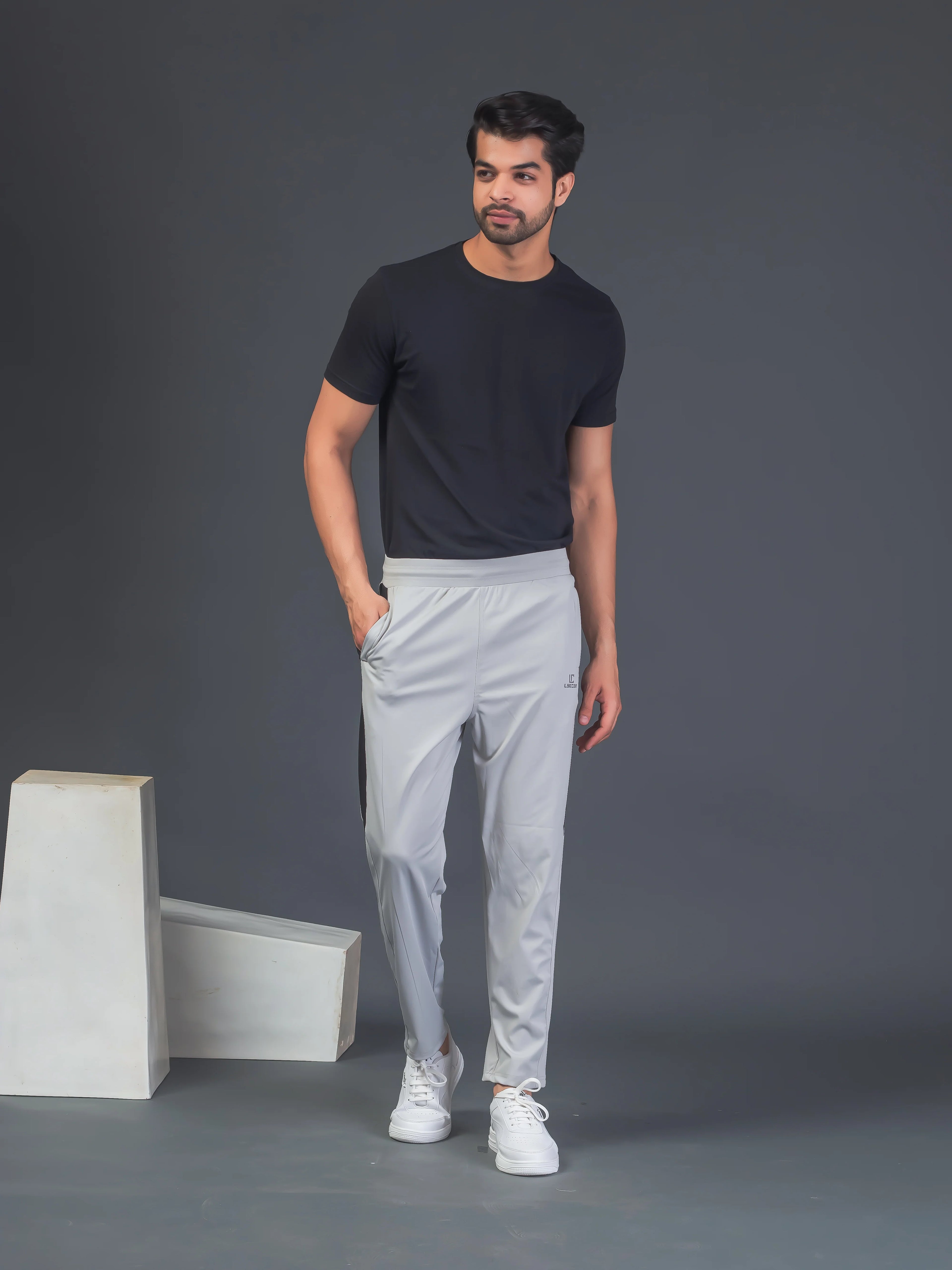 DynamicFlex Men's Daily wear Light Grey 4-Way Lycra Track Pant