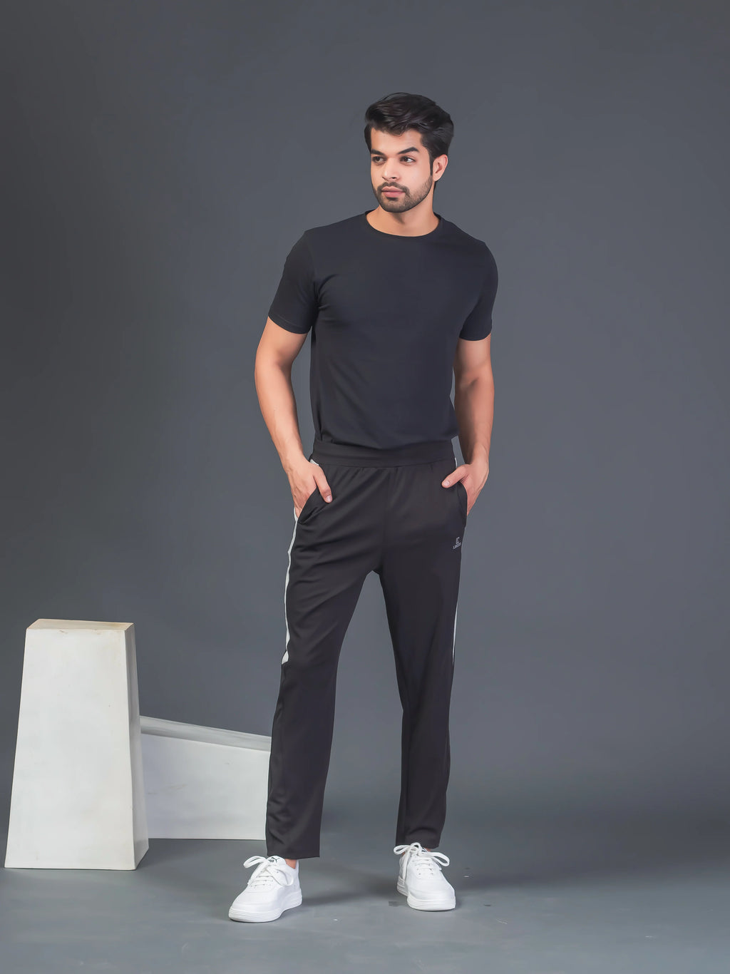 DynamicFlex Men's Daily wear Black 4-Way Lycra Track Pant