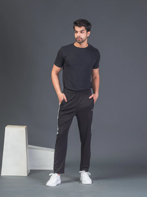 DynamicFlex Men's Daily wear Black 4-Way Lycra Track Pant