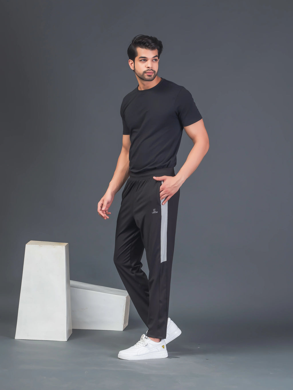 DynamicFlex Men's Daily wear Black 4-Way Lycra Track Pant