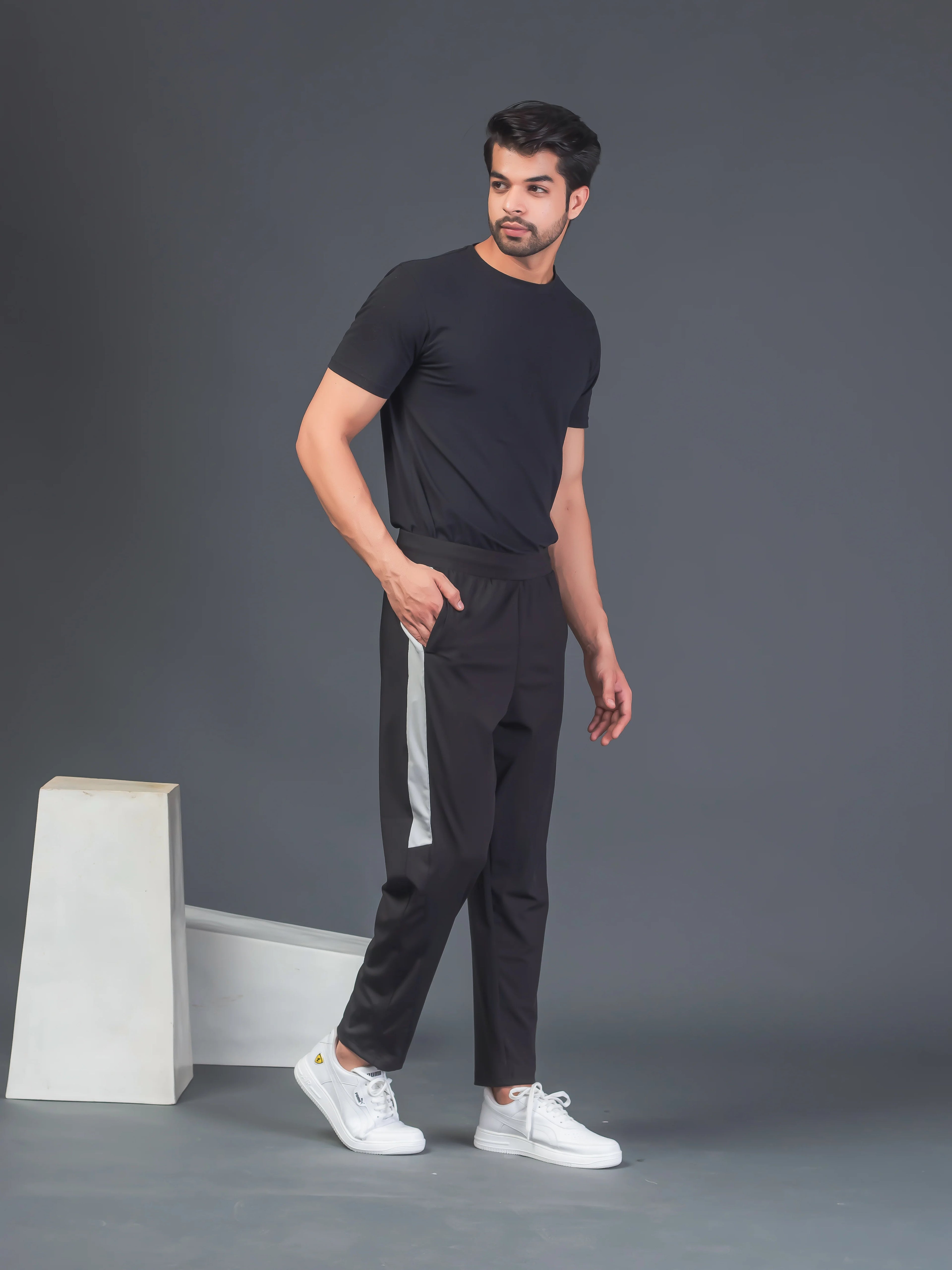 DynamicFlex Men's Daily wear Black 4-Way Lycra Track Pant