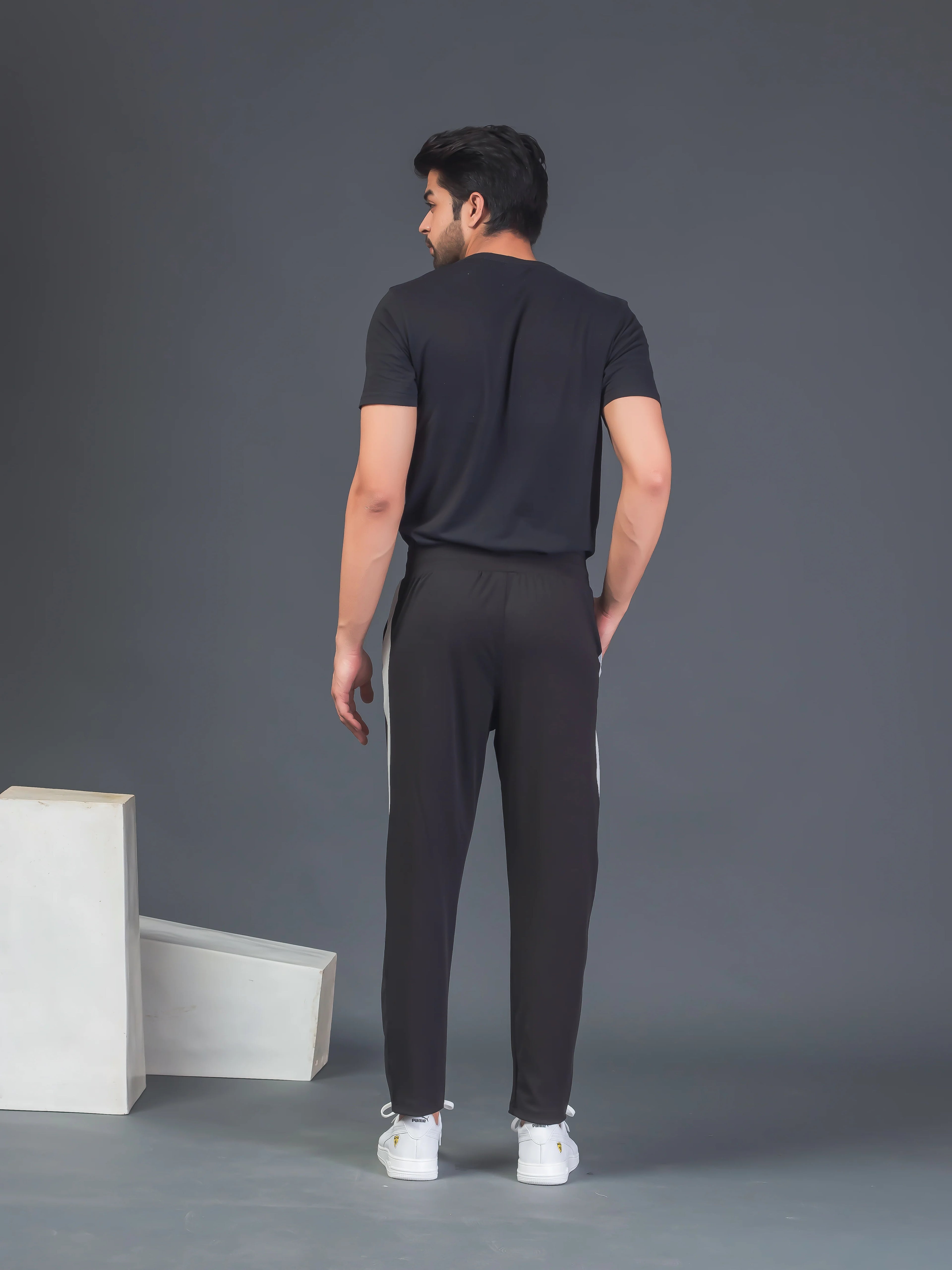 DynamicFlex Men's Daily wear Black 4-Way Lycra Track Pant