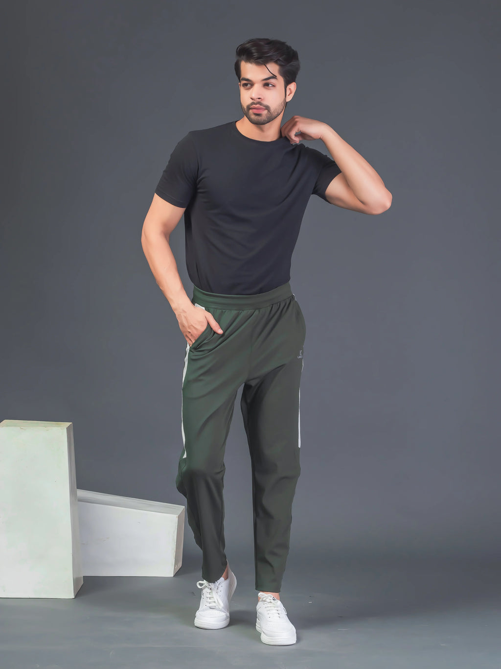 DynamicFlex Men's Daily Wear Army Green 4-Way Lycra Track Pant