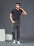 DynamicFlex Men's Daily Wear Army Green 4-Way Lycra Track Pant