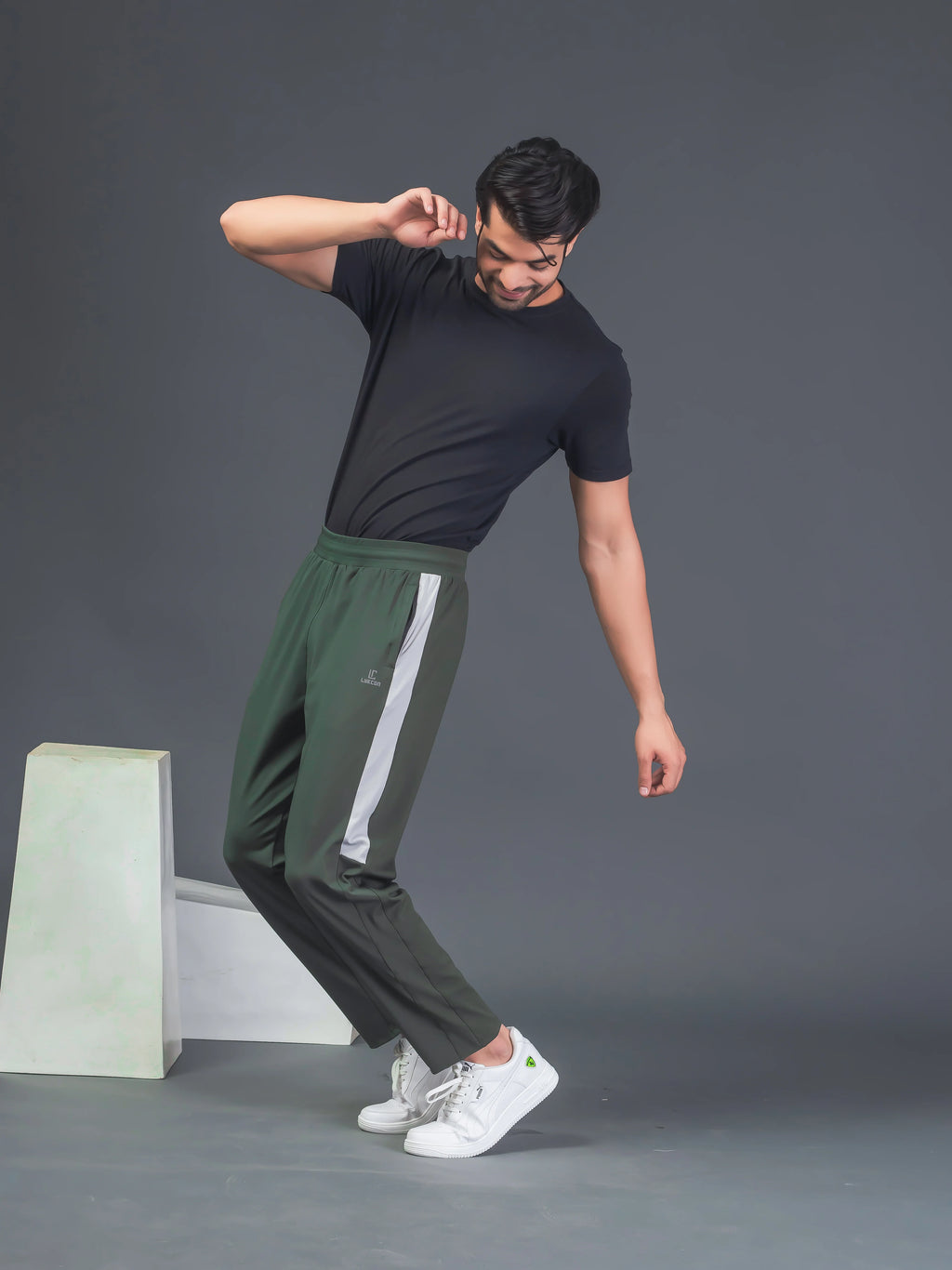 DynamicFlex Men's Daily Wear Army Green 4-Way Lycra Track Pant