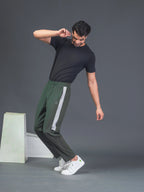 DynamicFlex Men's Daily Wear Army Green 4-Way Lycra Track Pant