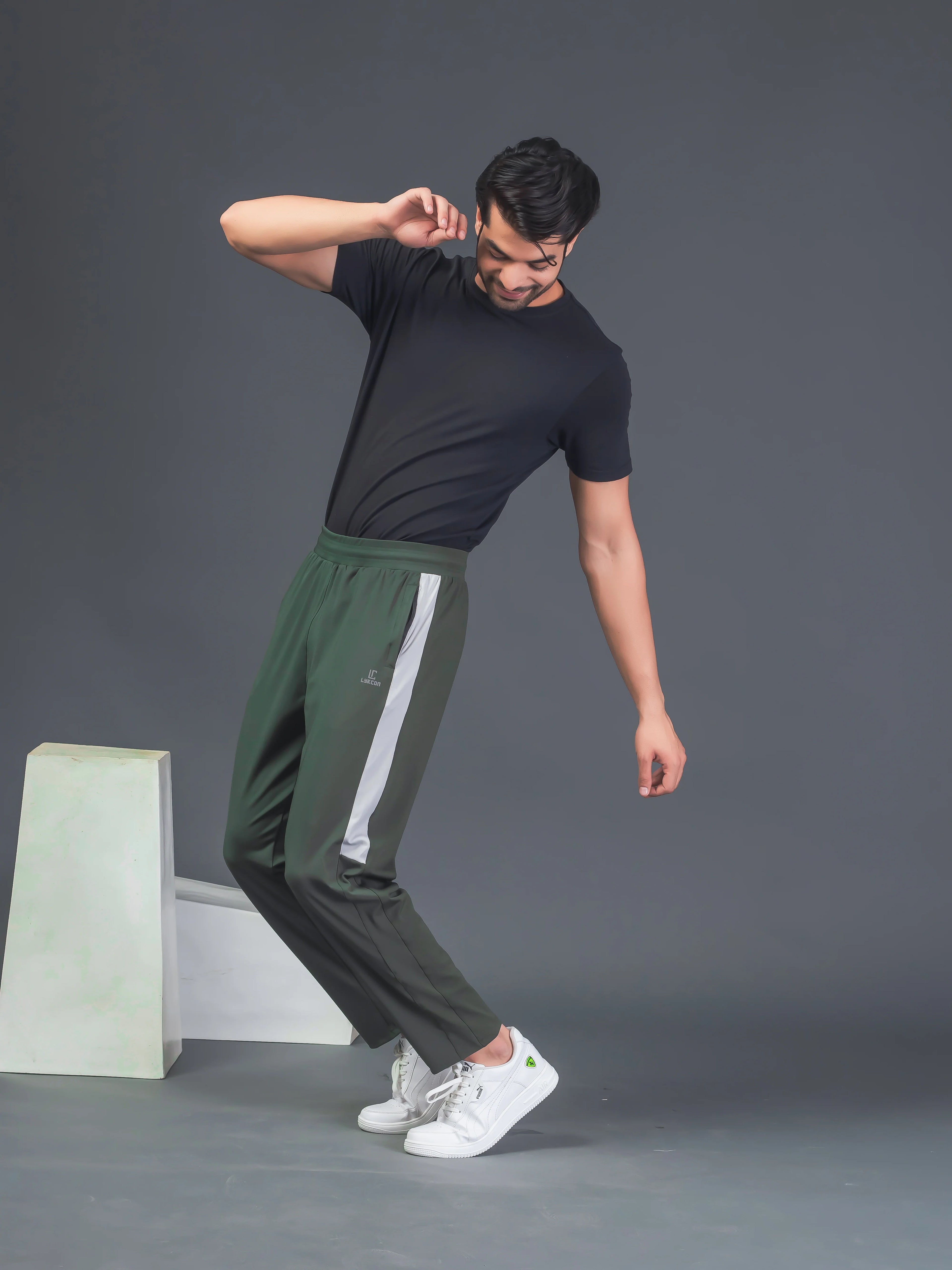 DynamicFlex Men's Daily Wear Army Green 4-Way Lycra Track Pant