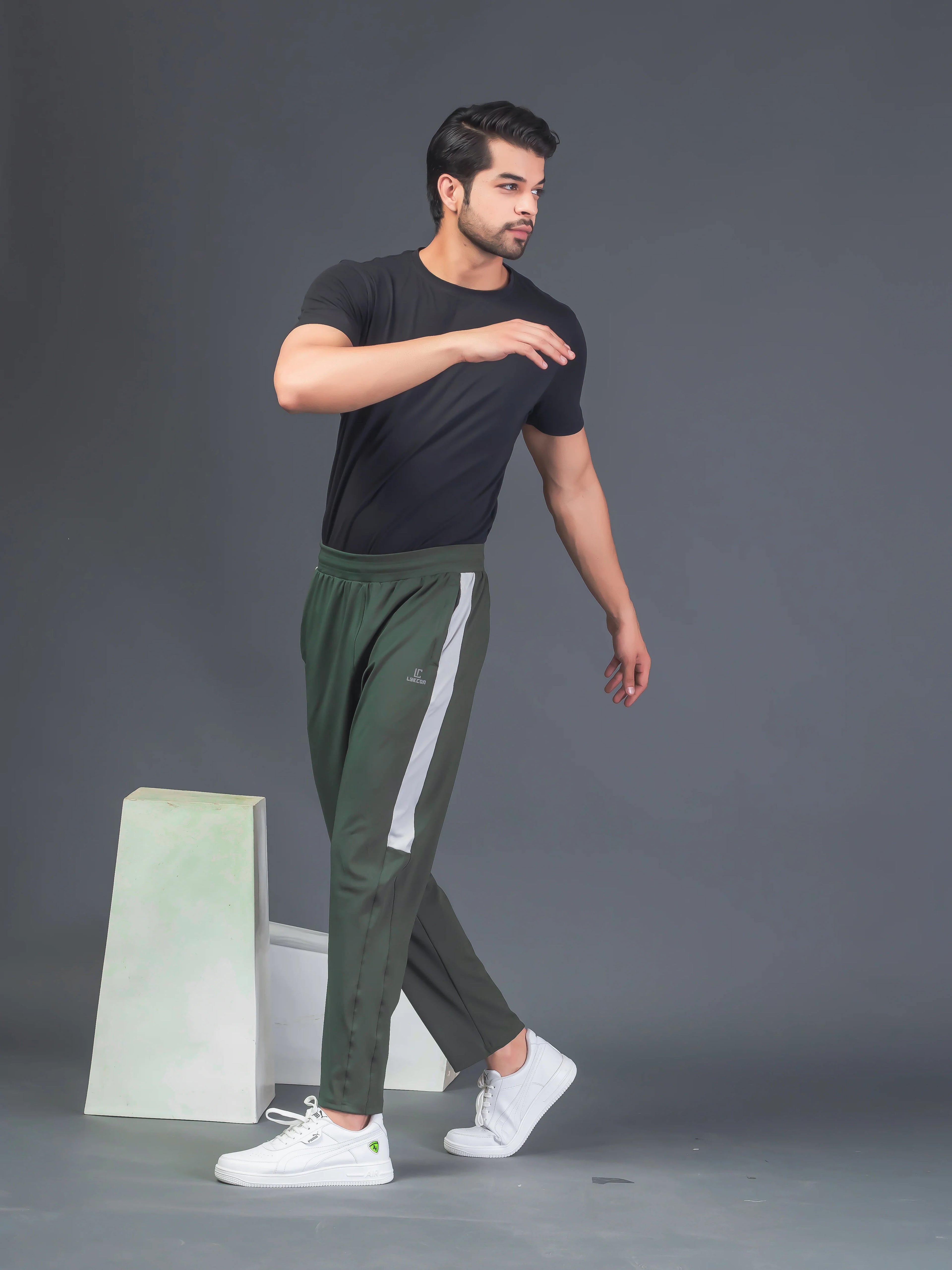 DynamicFlex Men's Daily Wear Army Green 4-Way Lycra Track Pant