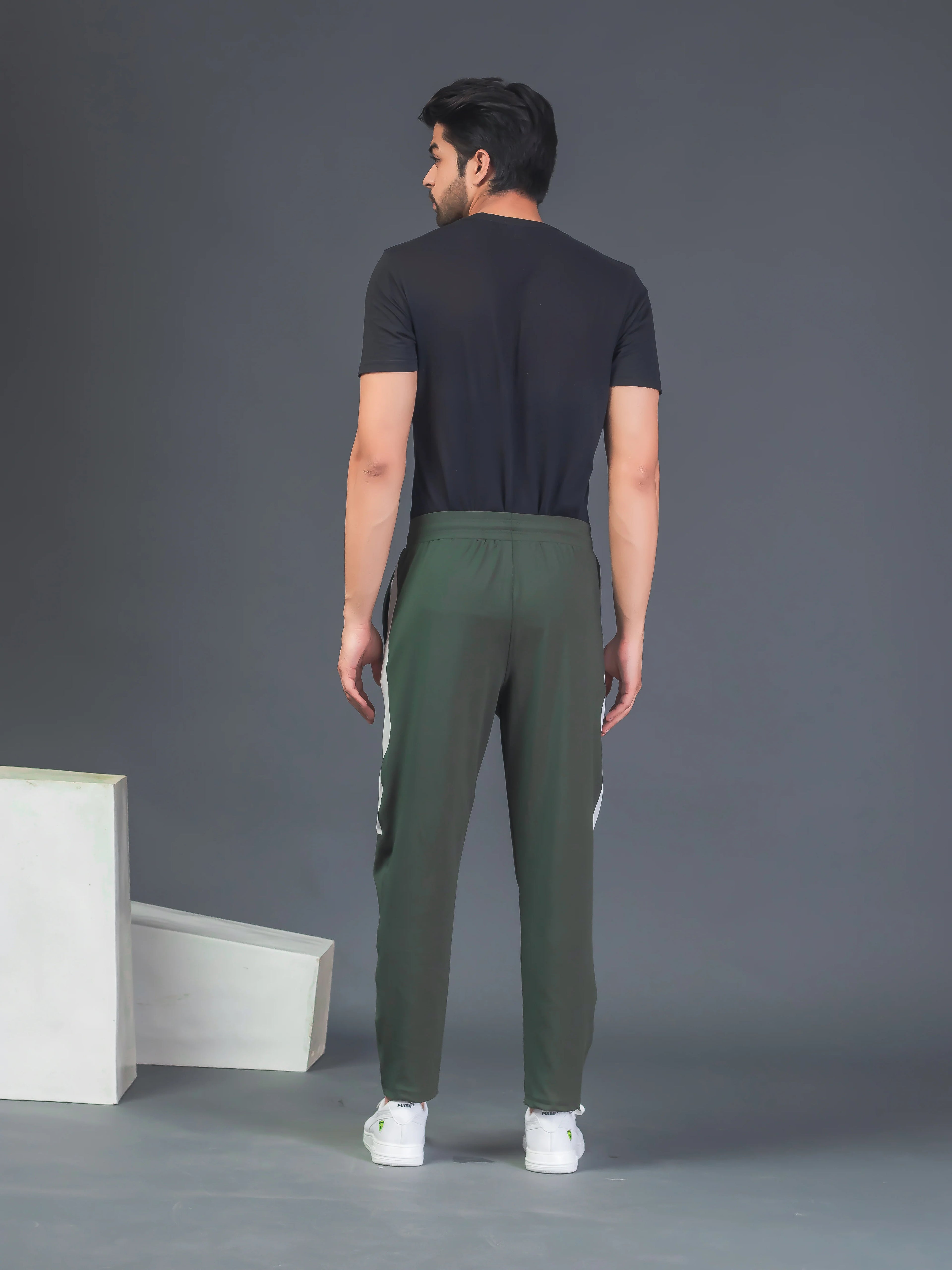 DynamicFlex Men's Daily Wear Army Green 4-Way Lycra Track Pant