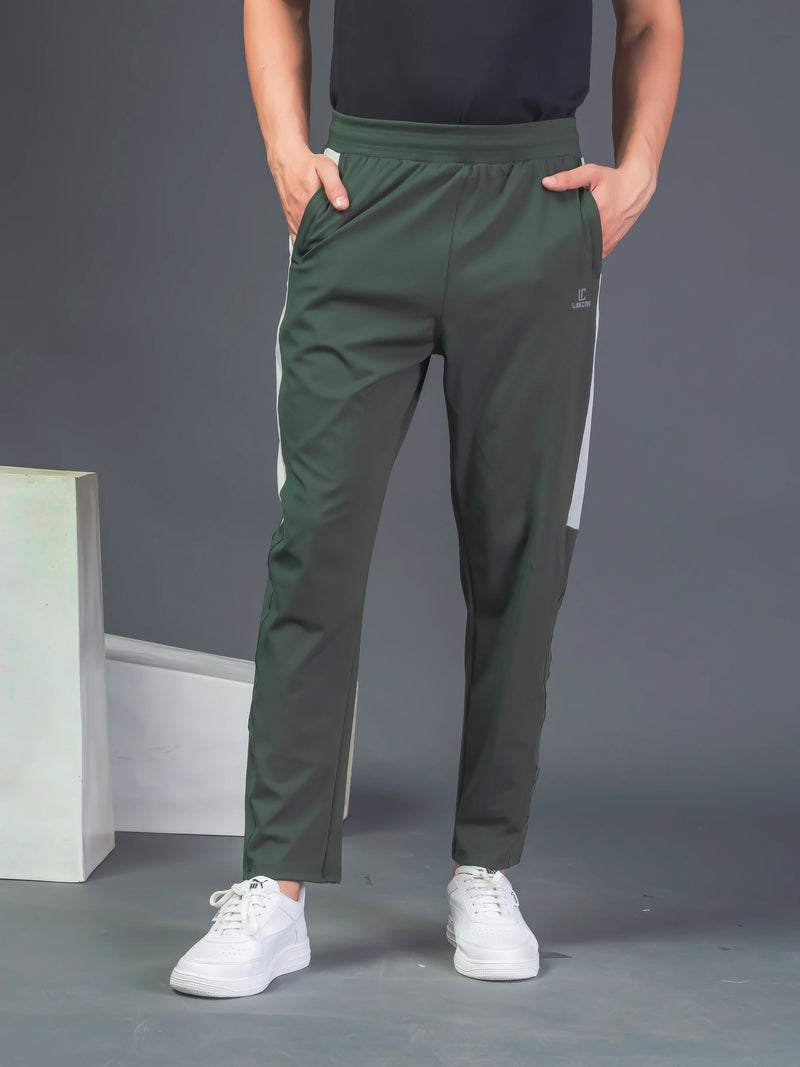 DynamicFlex Men's Daily Wear Army Green 4-Way Lycra Track Pant