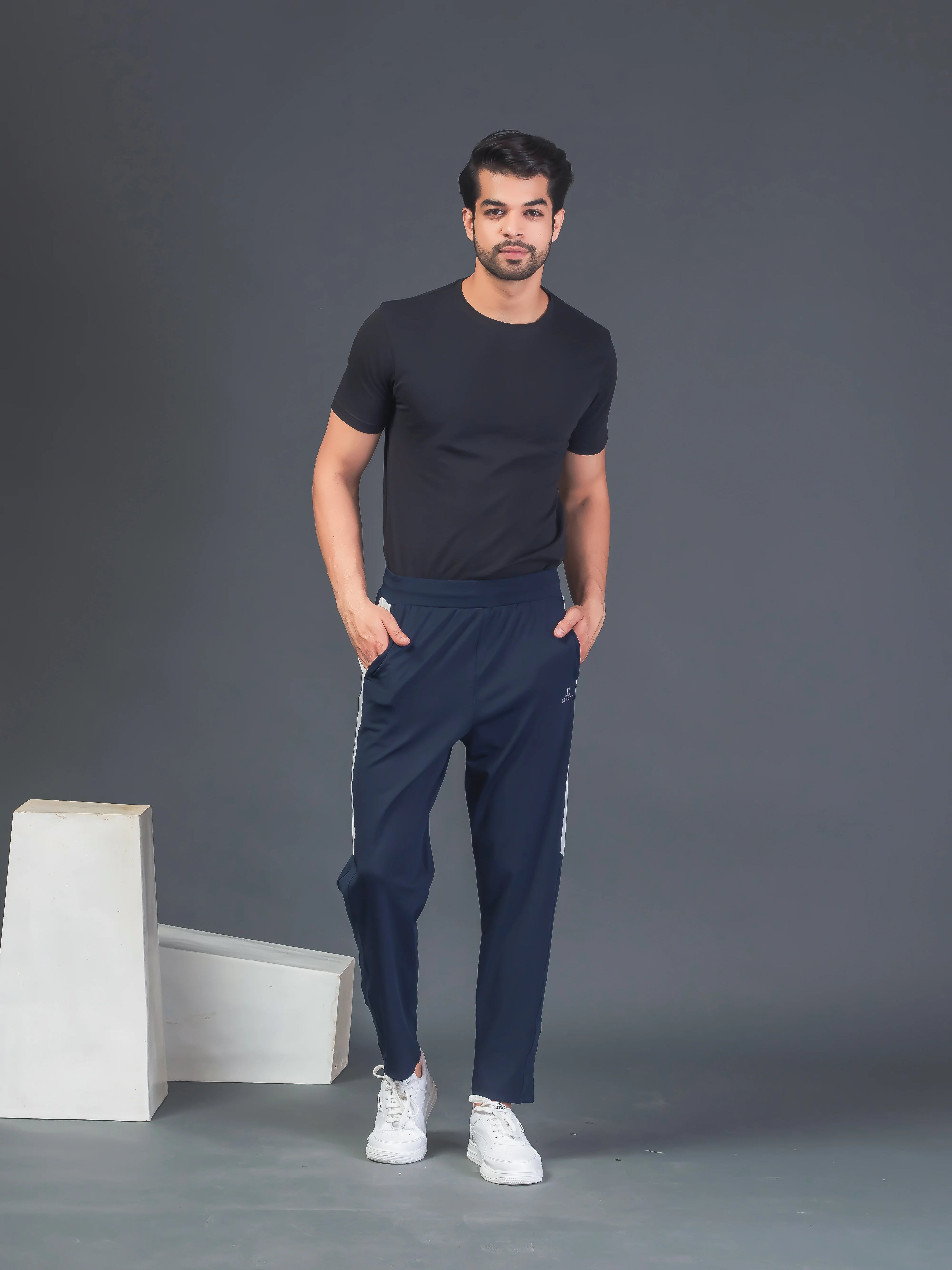 DynamicFlex Men's Daily wear Navy Blue 4-Way Lycra Track Pant