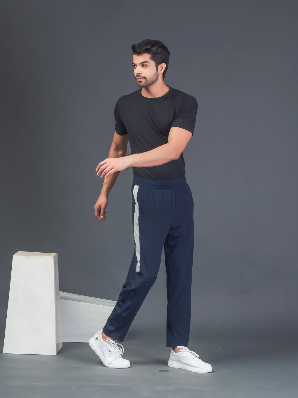 DynamicFlex Men's Daily wear Navy Blue 4-Way Lycra Track Pant