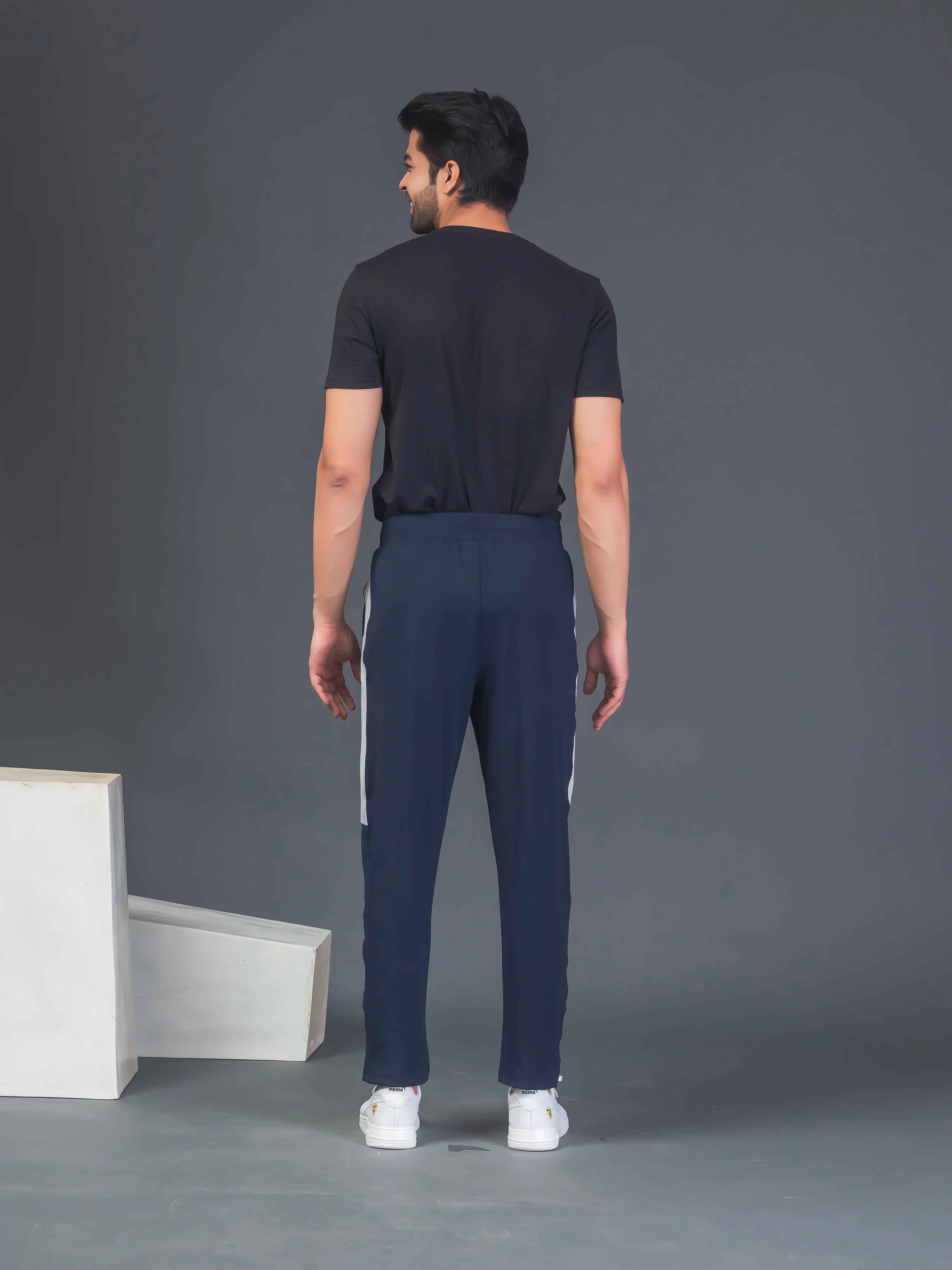 DynamicFlex Men's Daily wear Navy Blue 4-Way Lycra Track Pant