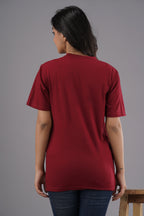 Women's Solid Maroon Round Neck T-shirt
