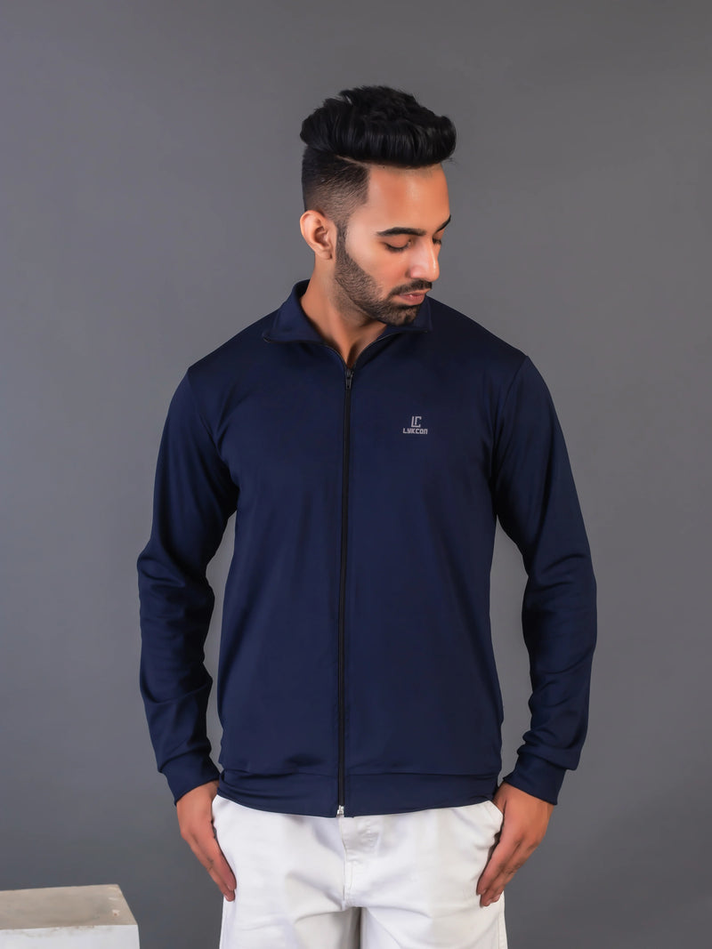Men's Navy Blue 4-Way Lycra Zipper Jacket