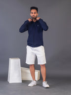 Men's Navy Blue 4-Way Lycra Zipper Jacket
