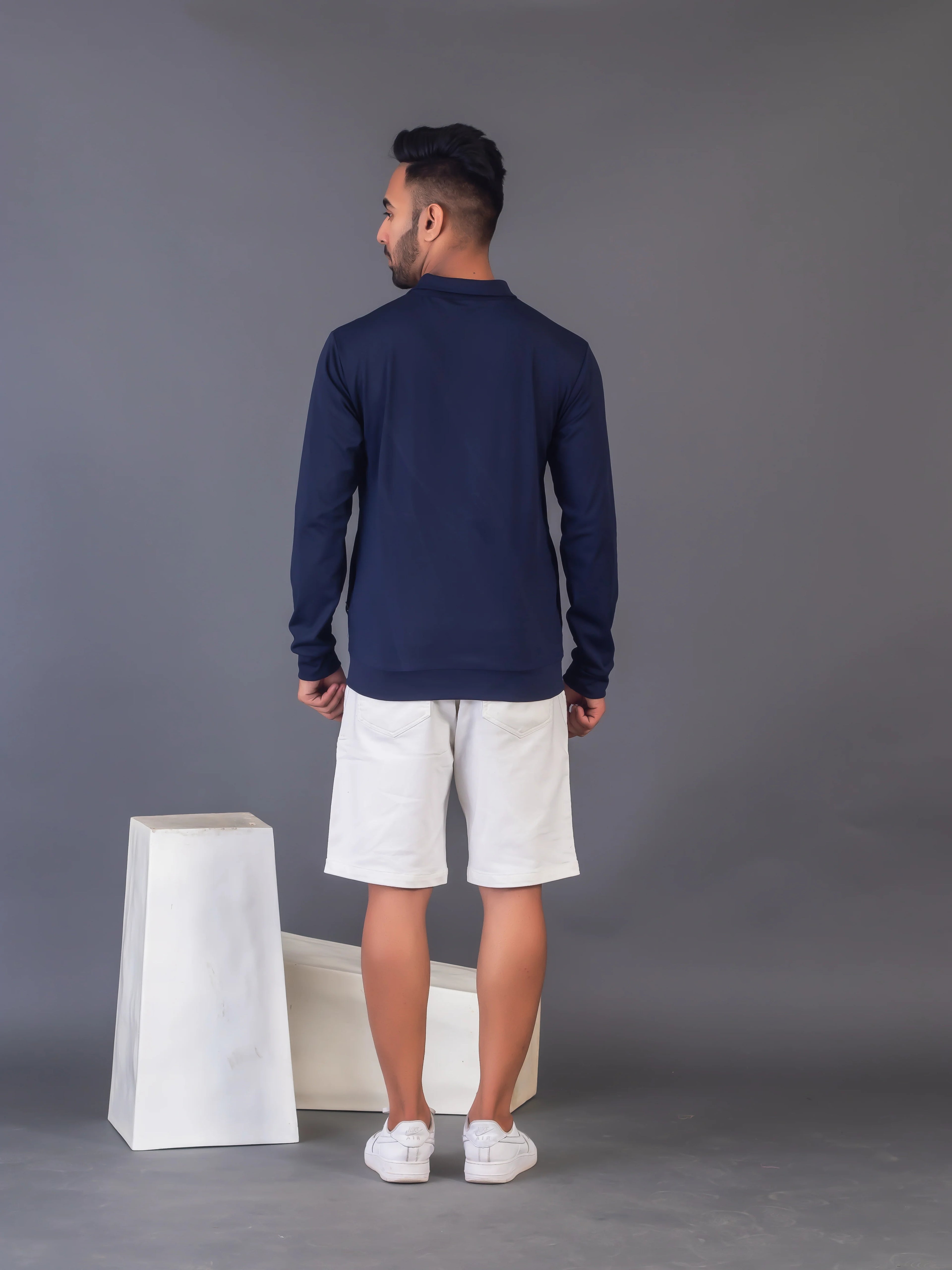 Men's Navy Blue 4-Way Lycra Zipper Jacket