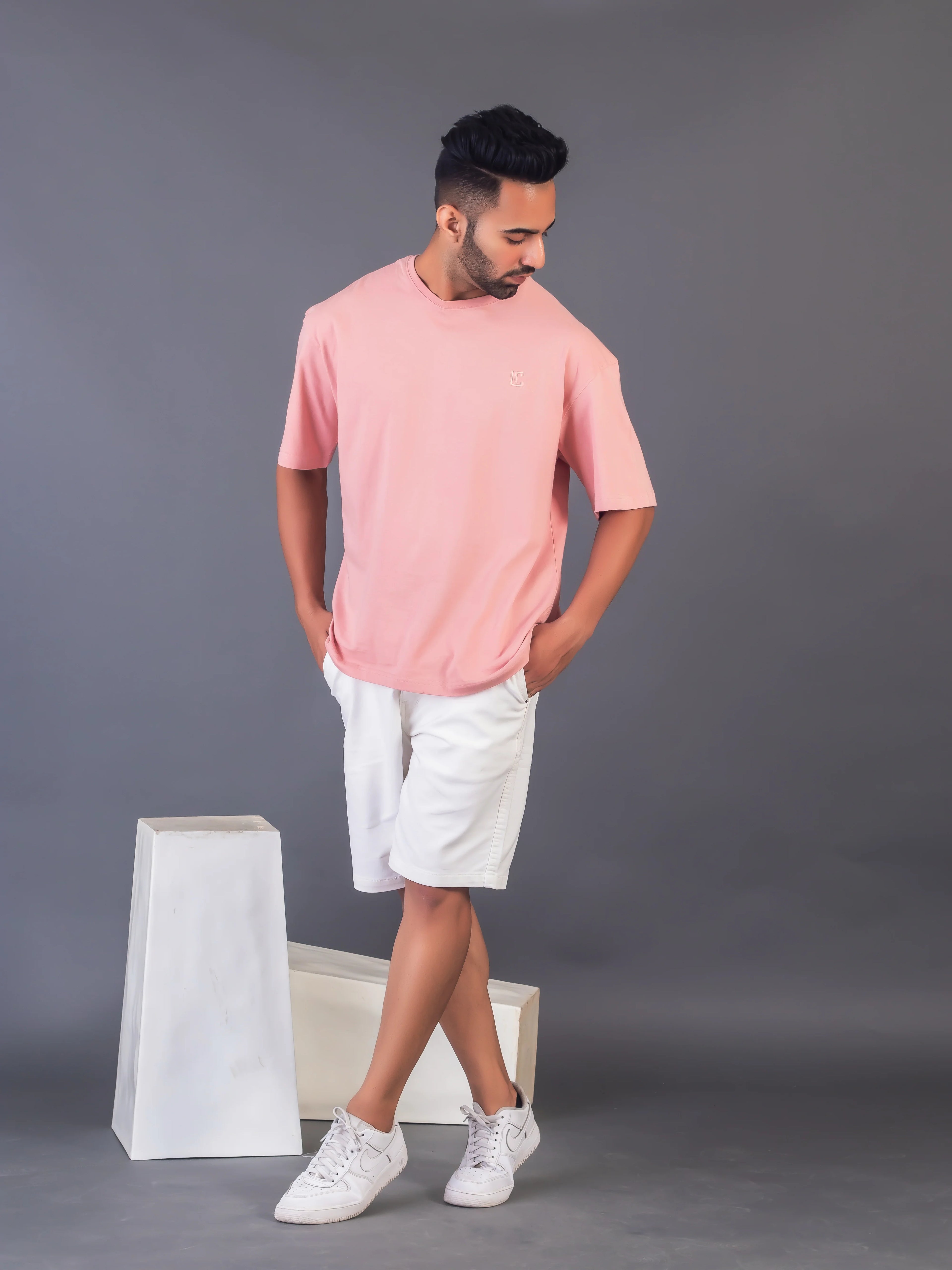 Men's Cotton Lycra Oversized Onion Pink T-shirt
