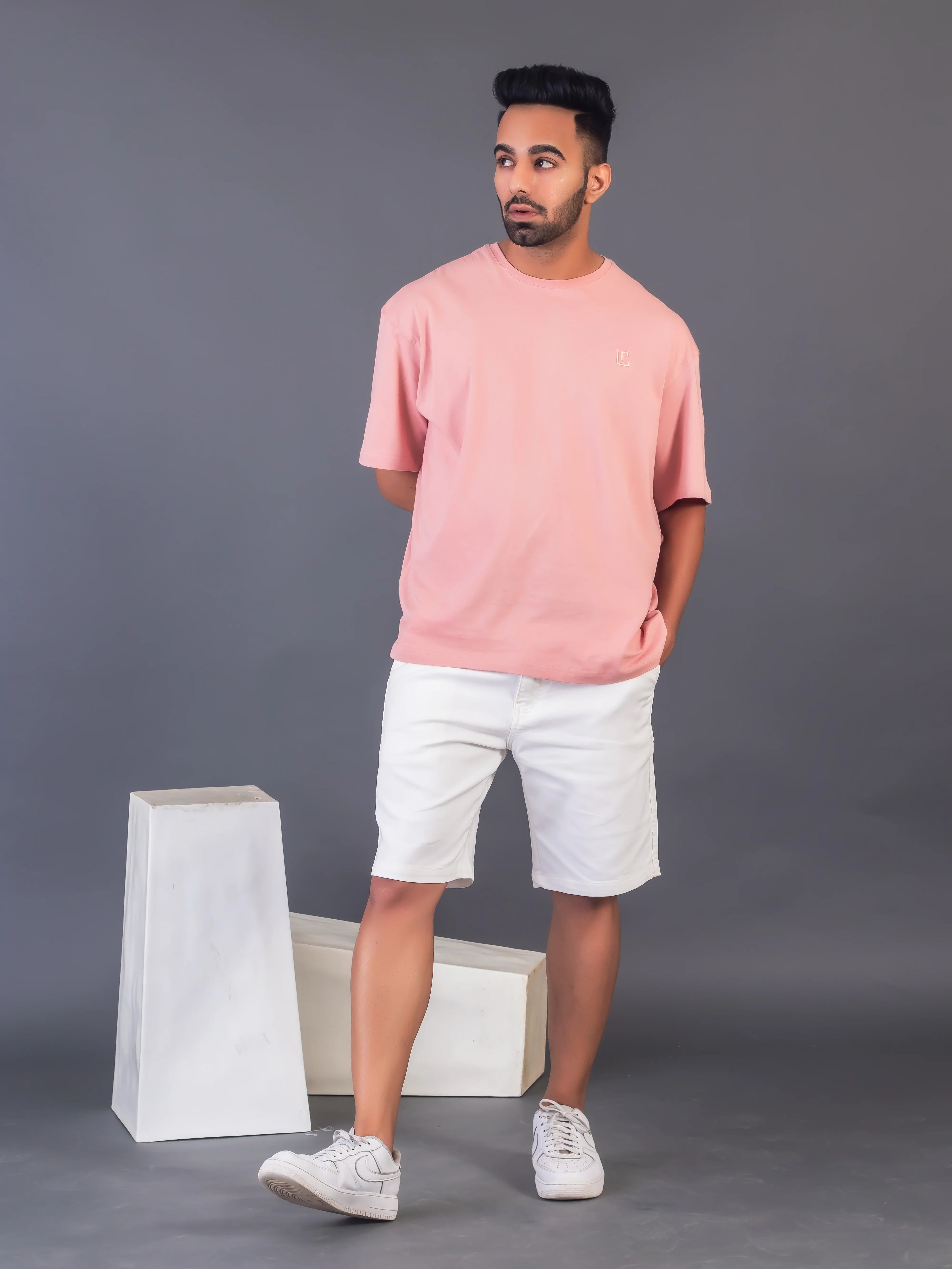 Men's Cotton Lycra Oversized Onion Pink T-shirt