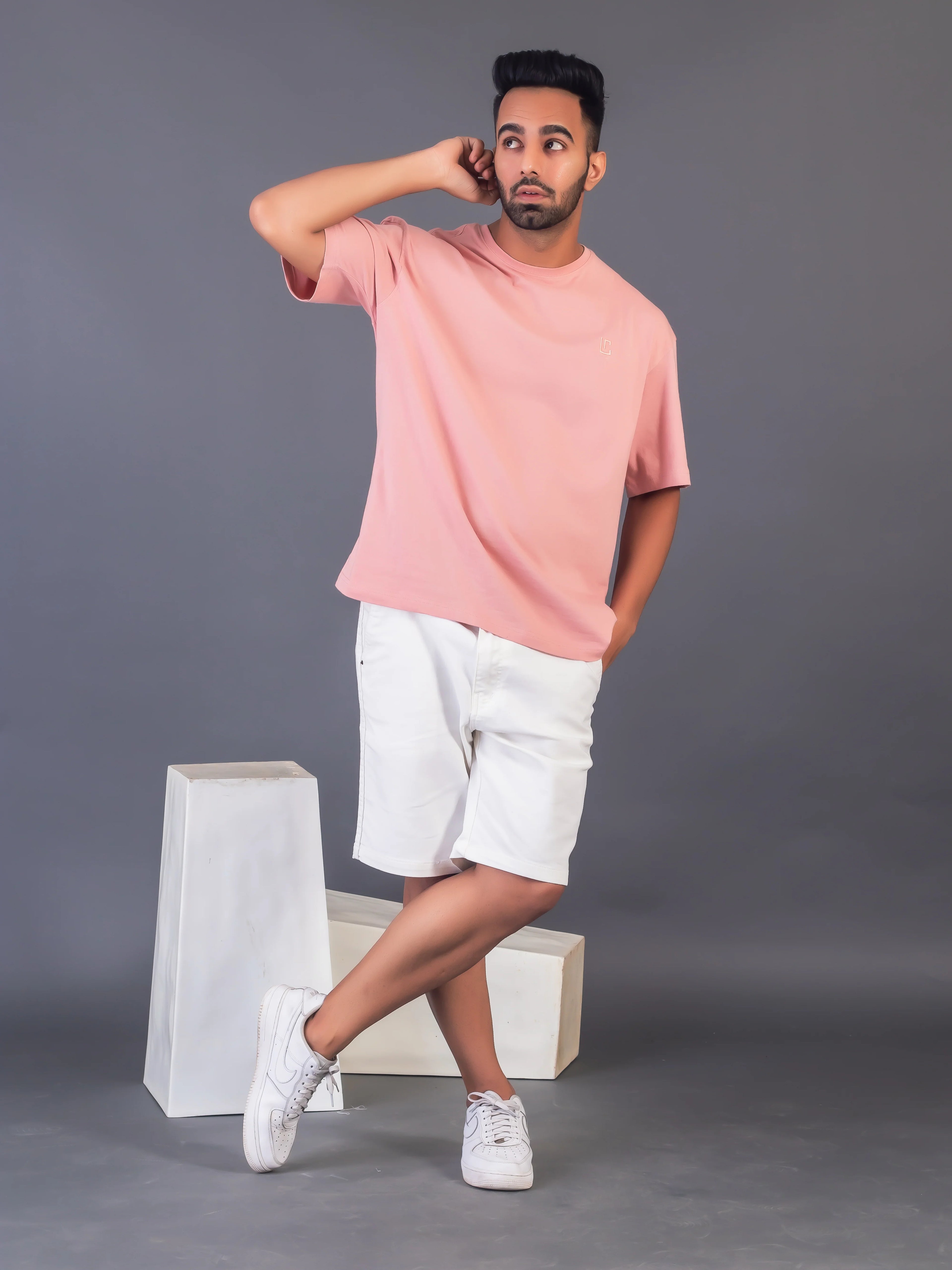 Men's Cotton Lycra Oversized Onion Pink T-shirt