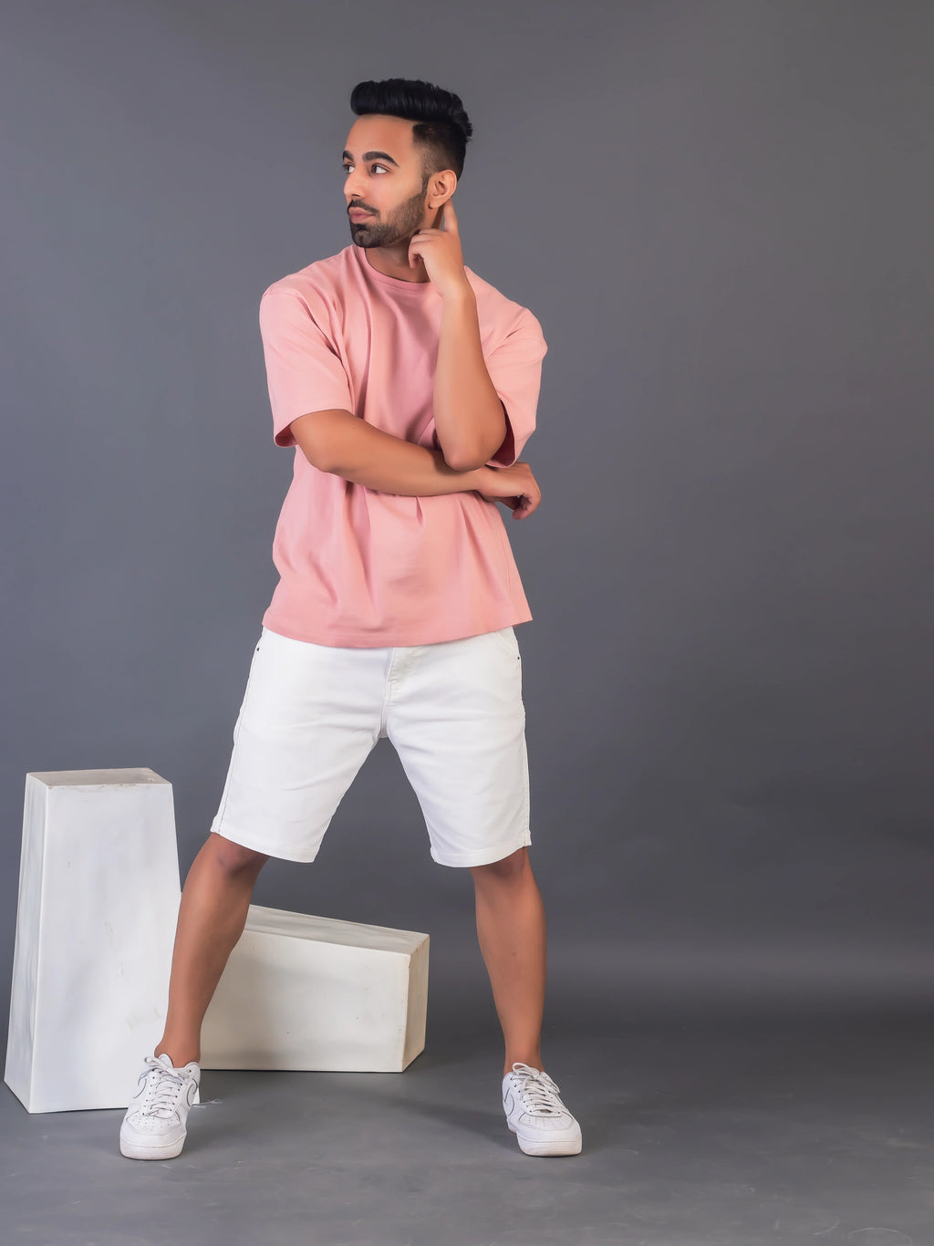 Men's Cotton Lycra Oversized Onion Pink T-shirt