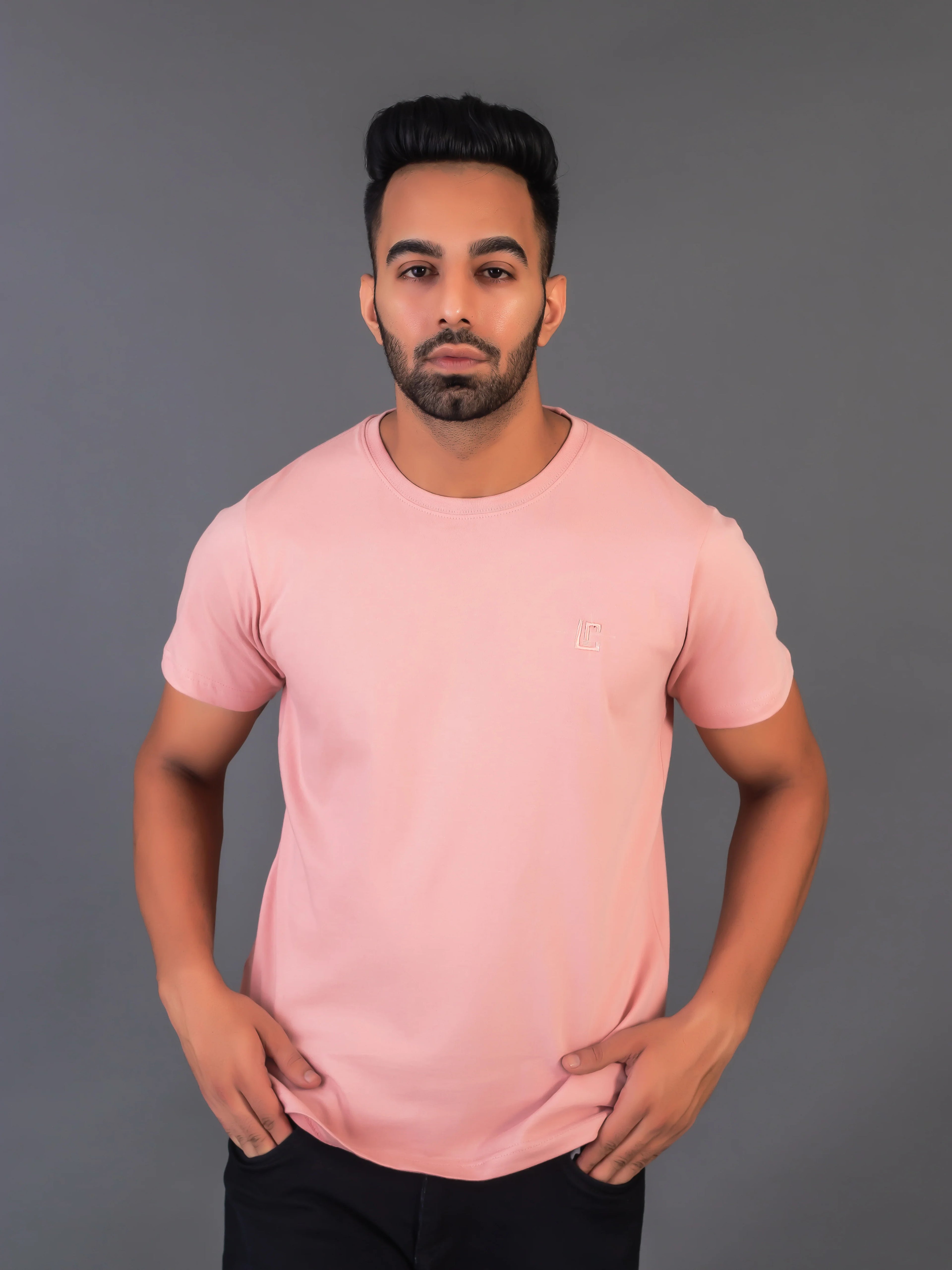 Men's Classic Solid Onion Pink Round Neck T-shirt