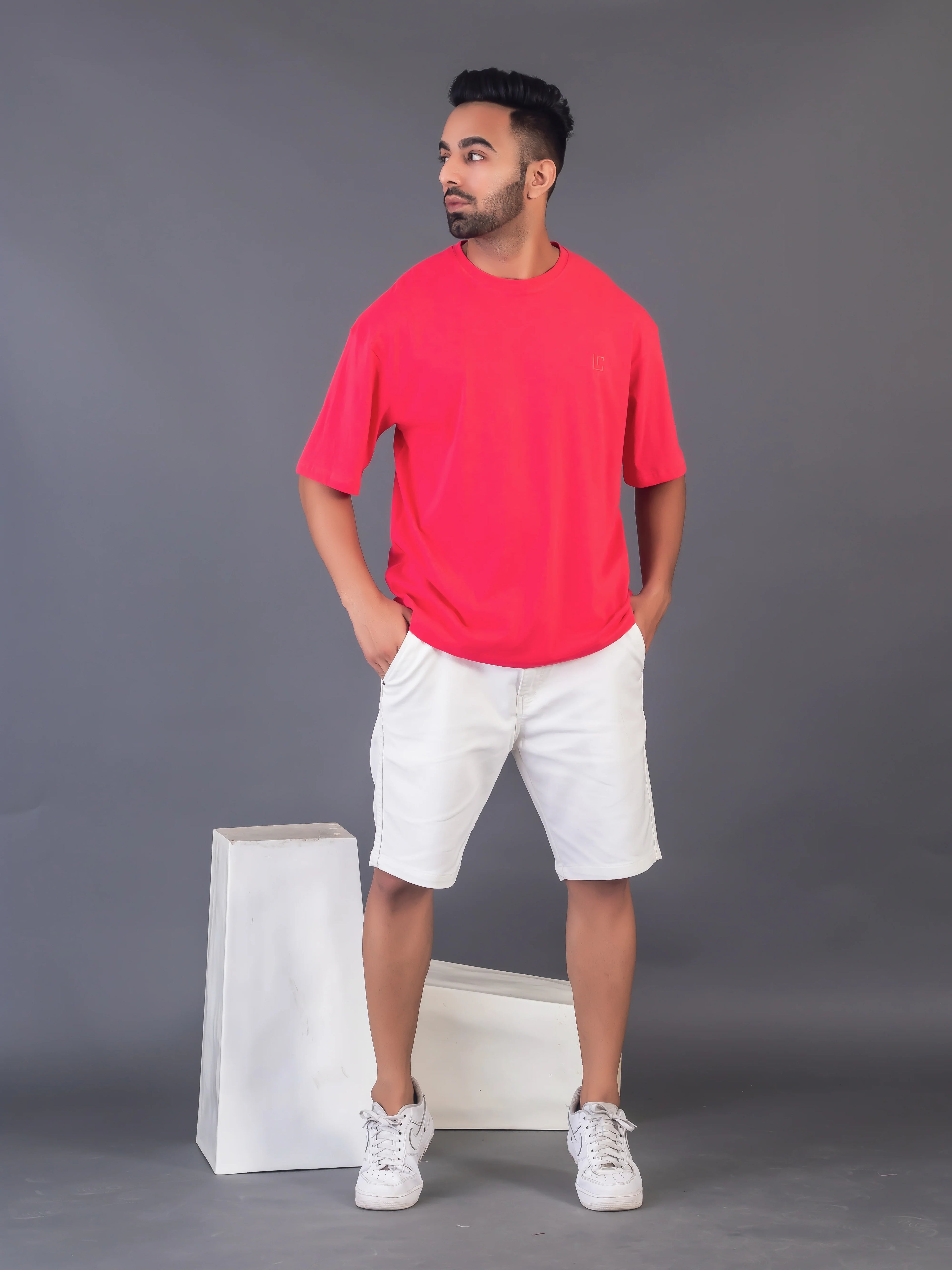 Men's Cotton Lycra Oversized Fuschia Pink T-shirt