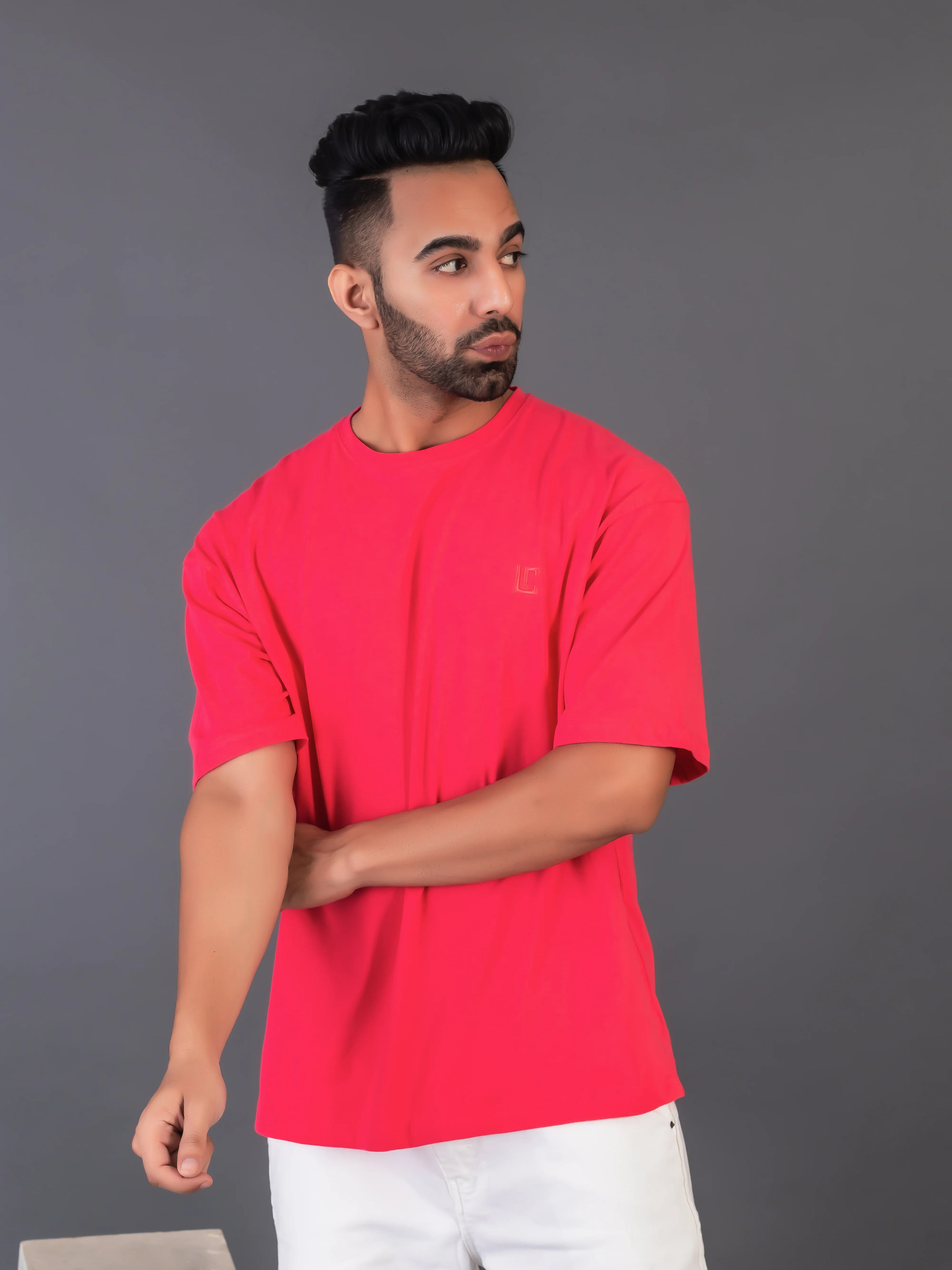 Men's Cotton Lycra Oversized Fuschia Pink T-shirt