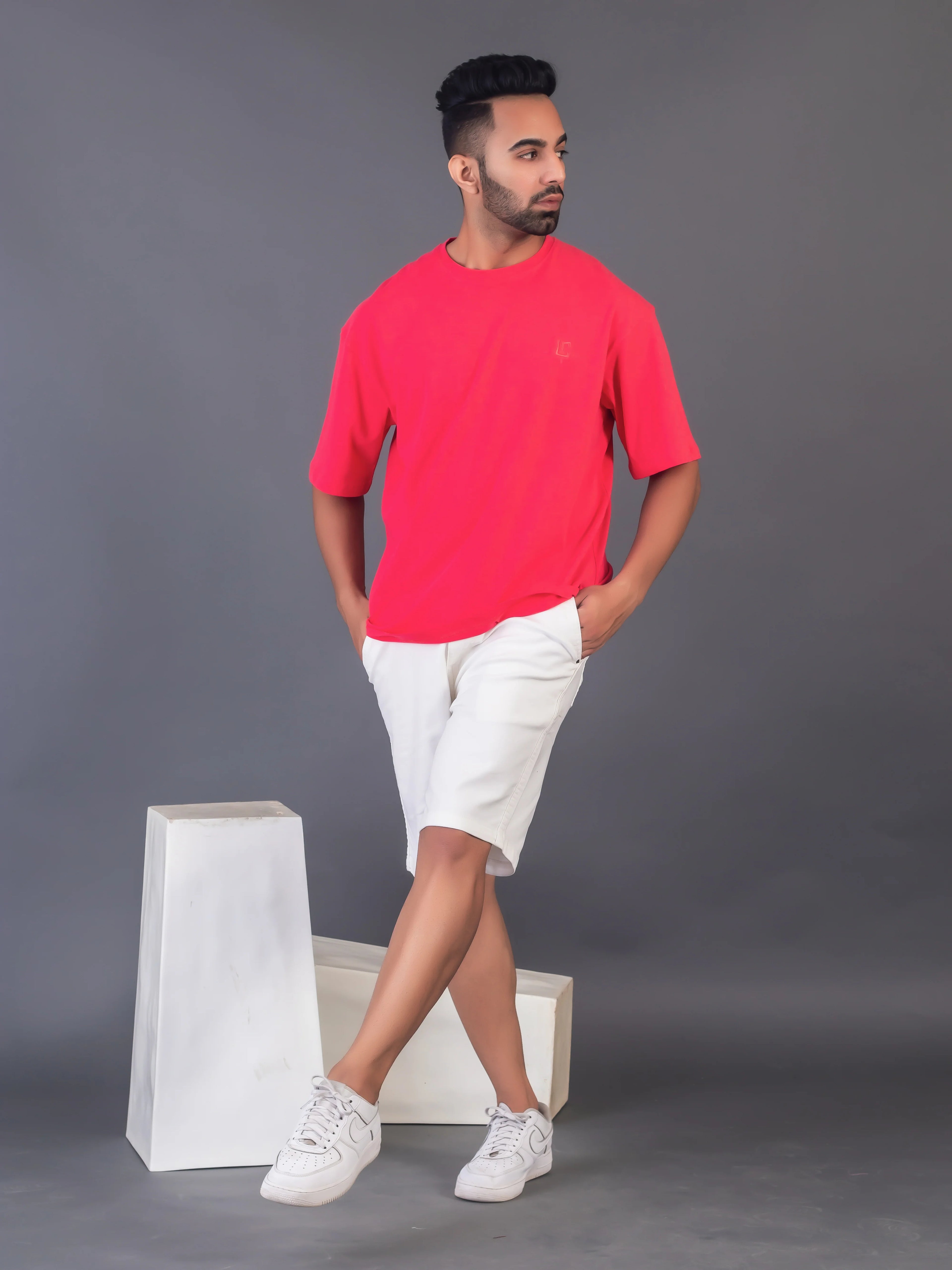 Men's Cotton Lycra Oversized Fuschia Pink T-shirt