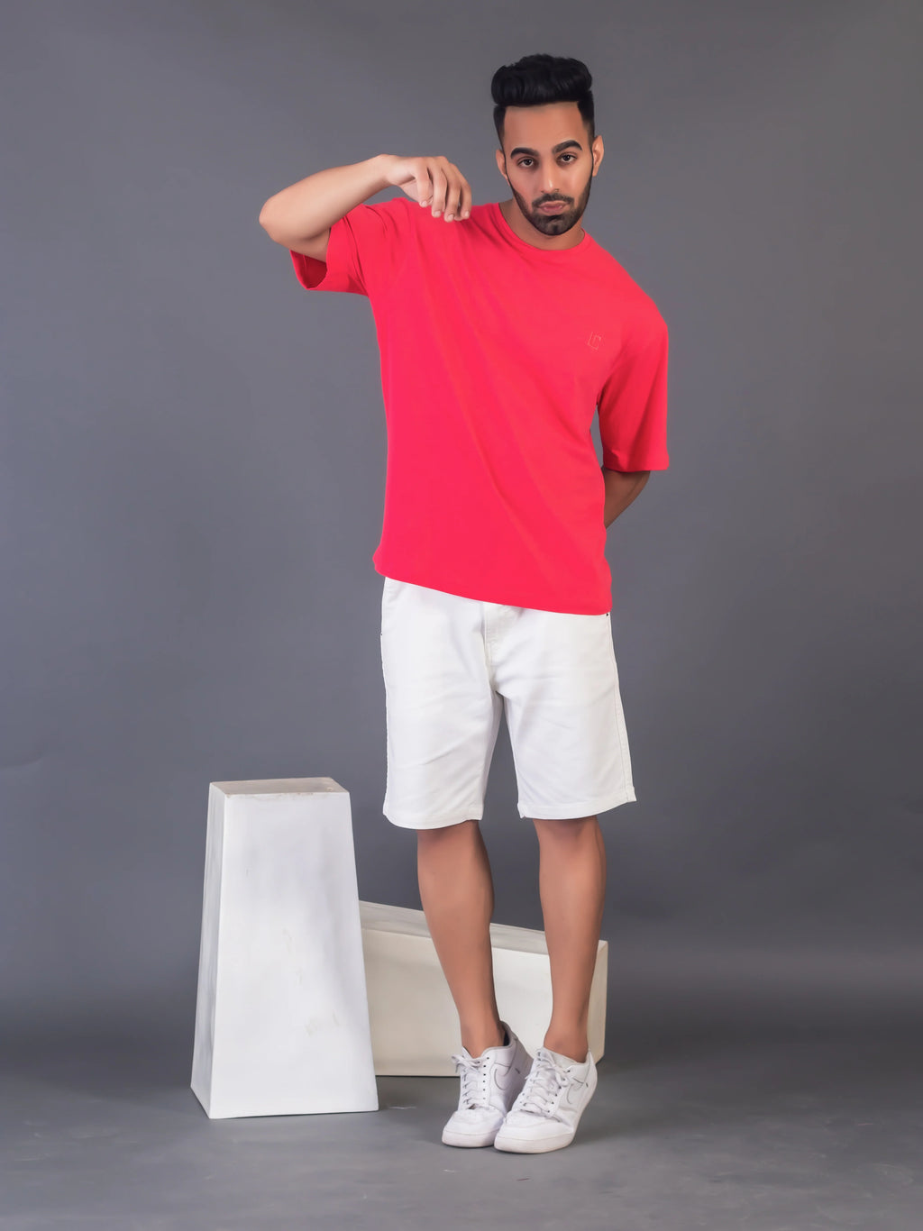 Men's Cotton Lycra Oversized Fuschia Pink T-shirt