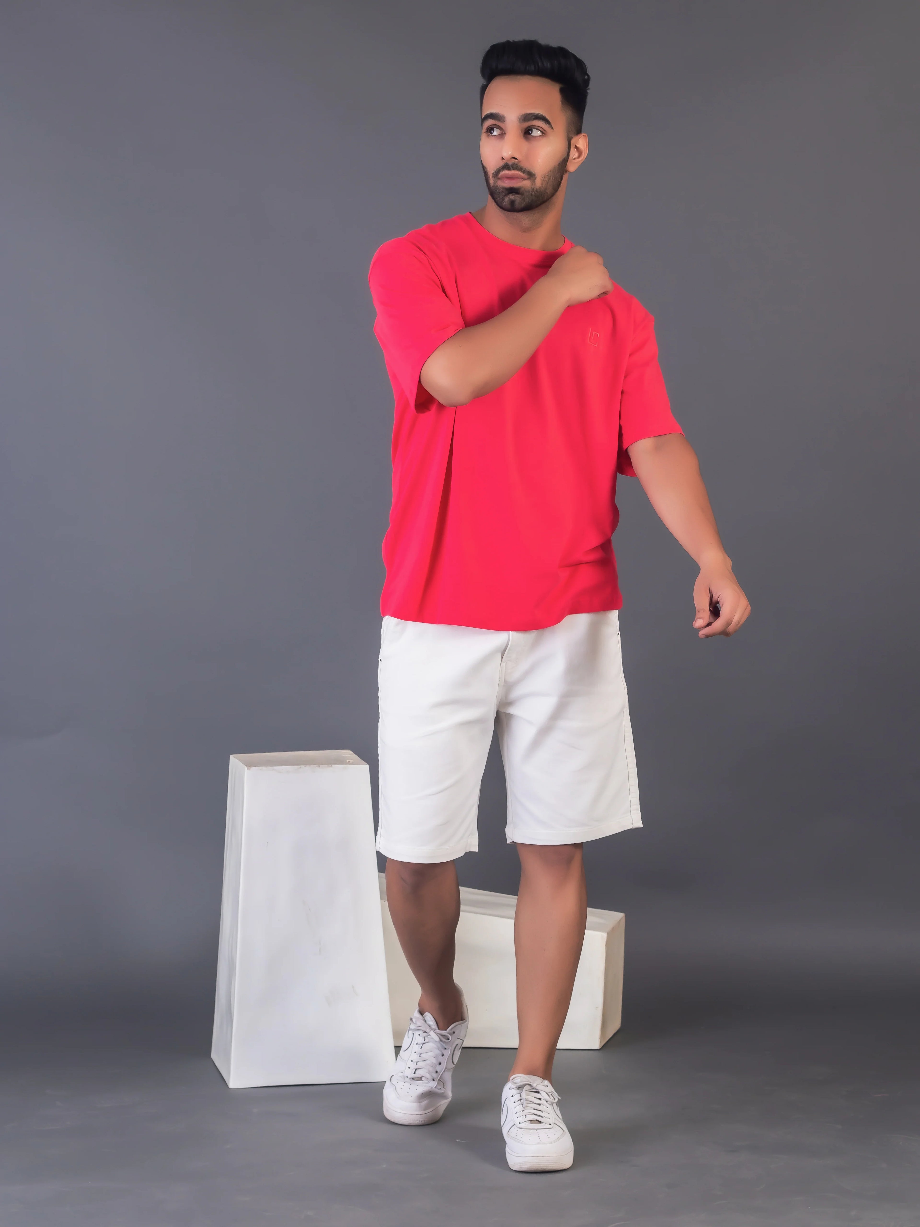 Men's Cotton Lycra Oversized Fuschia Pink T-shirt