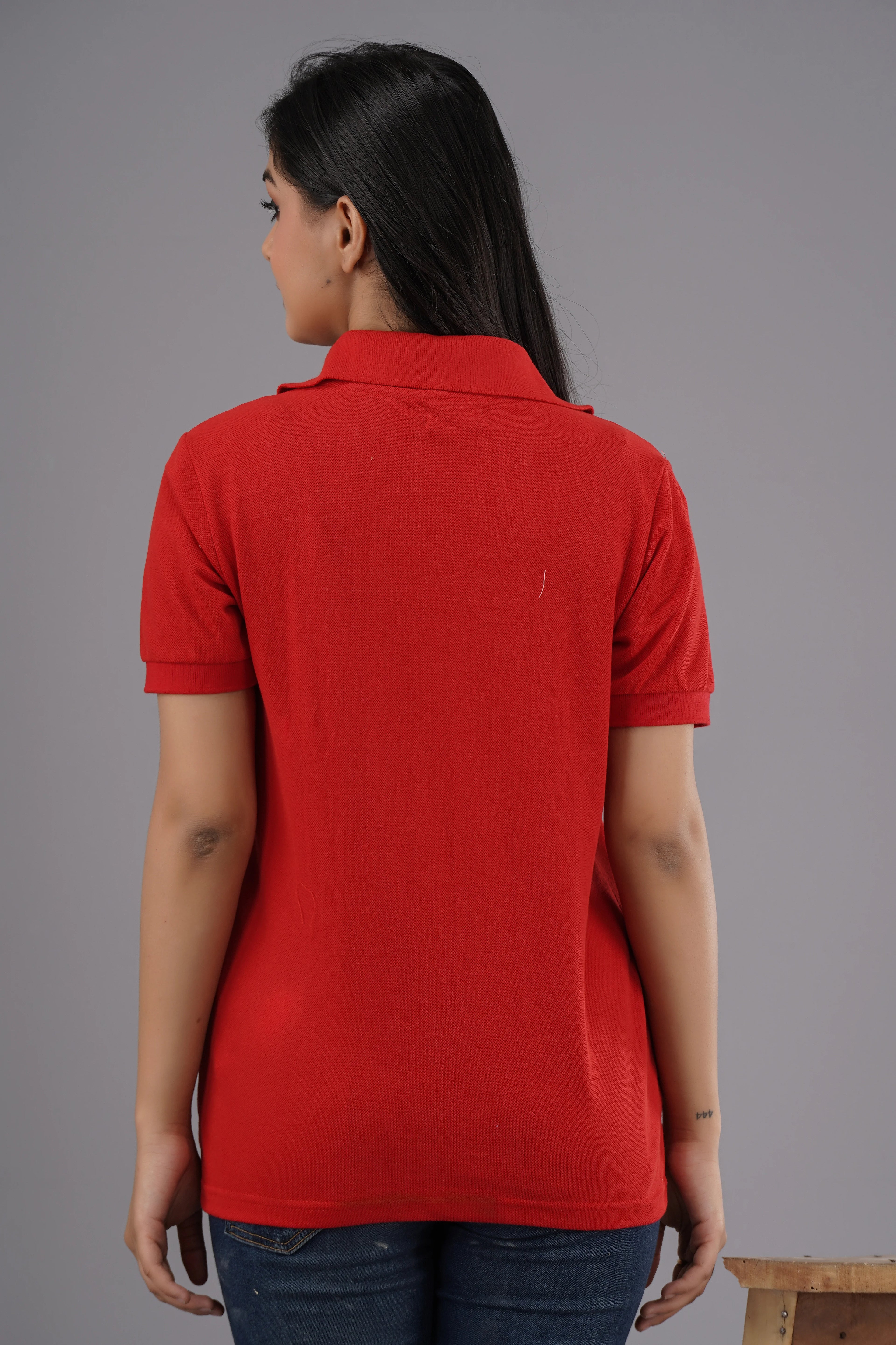 Women's Solid Red Polo Neck T-shirt