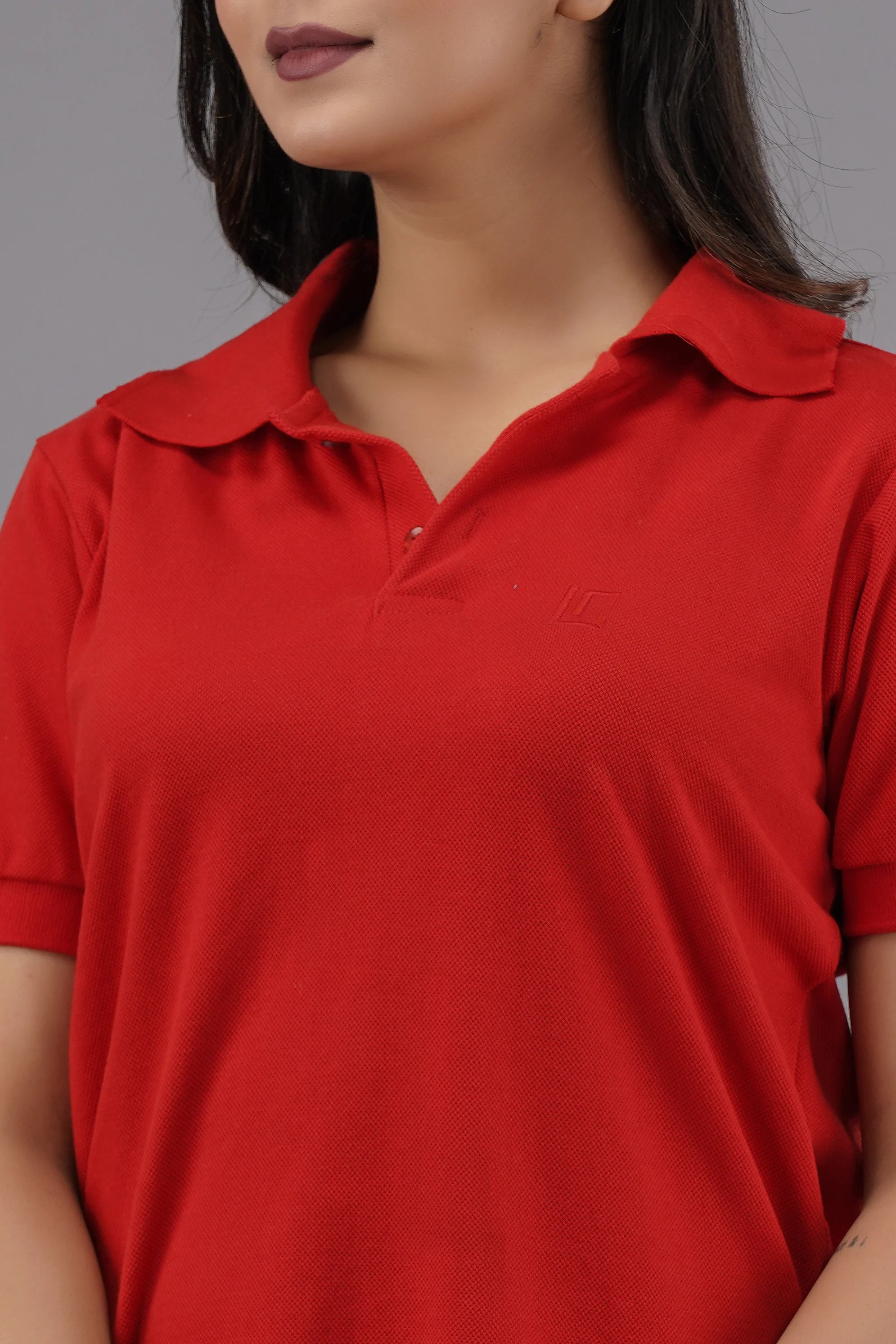 Women's Solid Red Polo Neck T-shirt