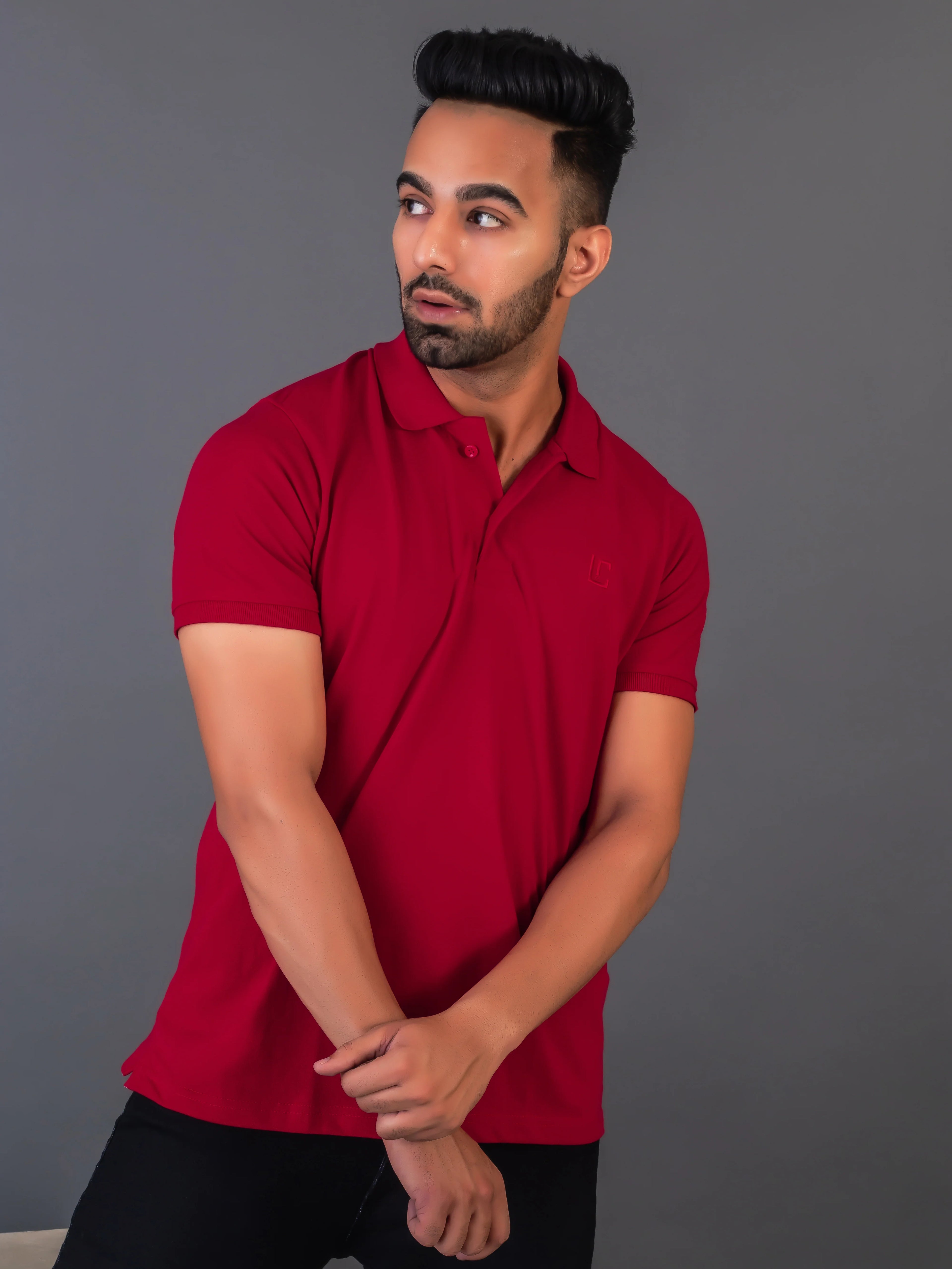 Men's Classic Solid Maroon Polo Neck T-shirt