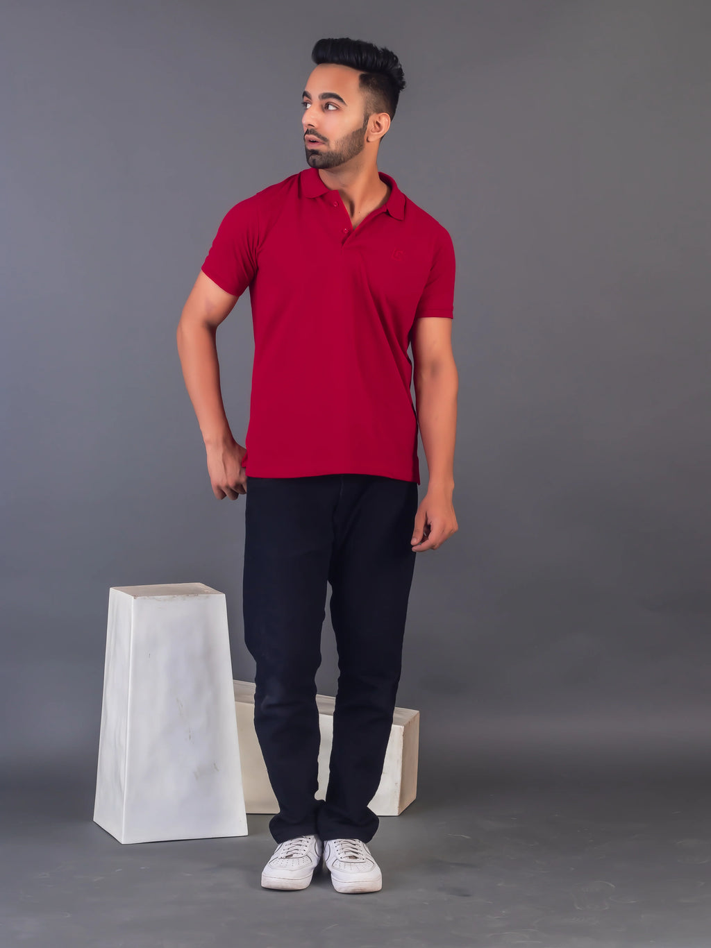 Men's Classic Solid Maroon Polo Neck T-shirt