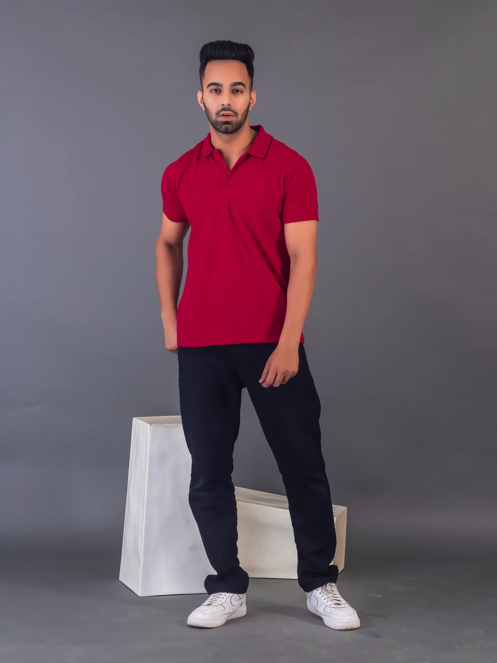 Men's Classic Solid Maroon Polo Neck T-shirt