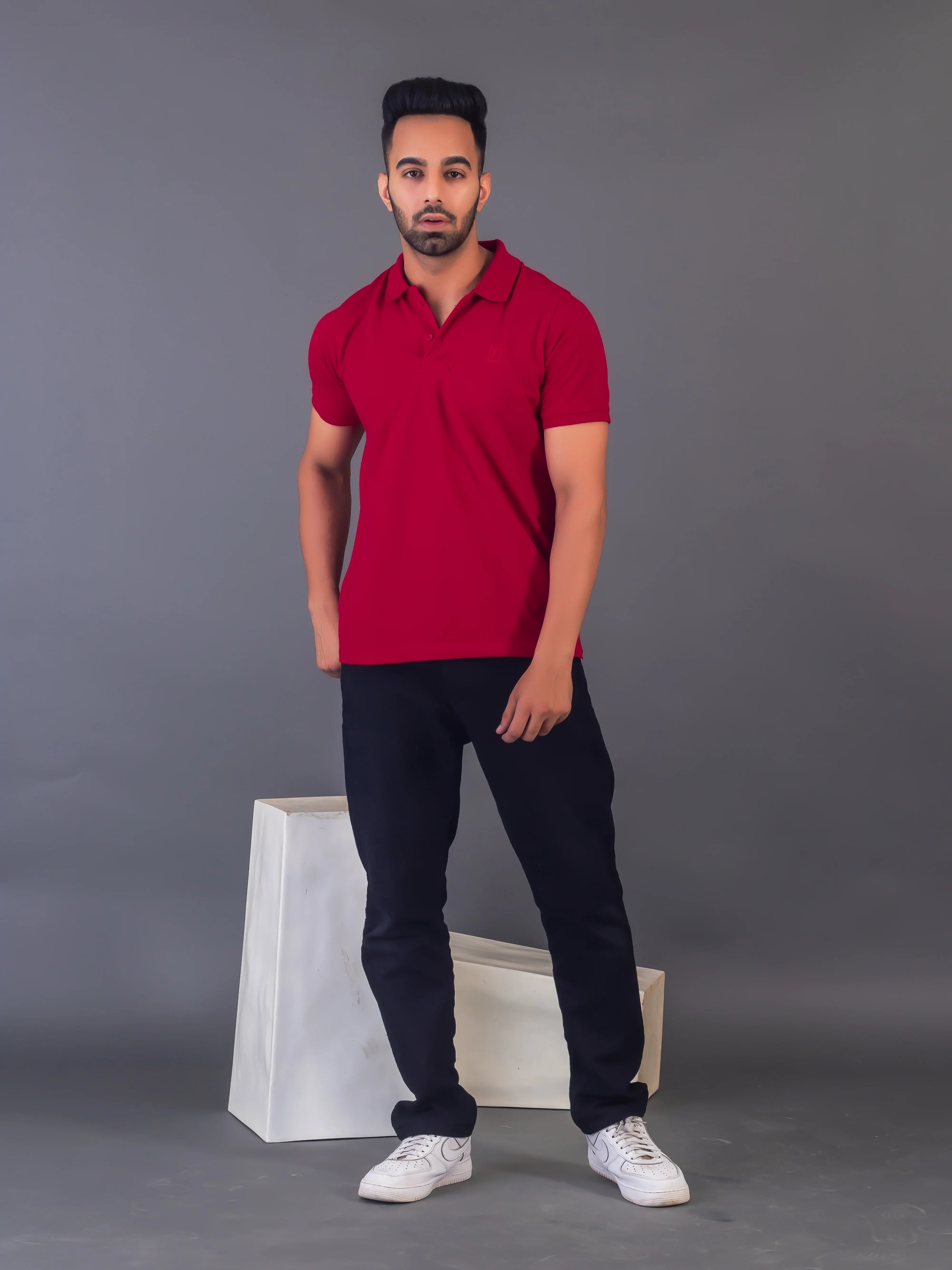 Men's Classic Solid Maroon Polo Neck T-shirt