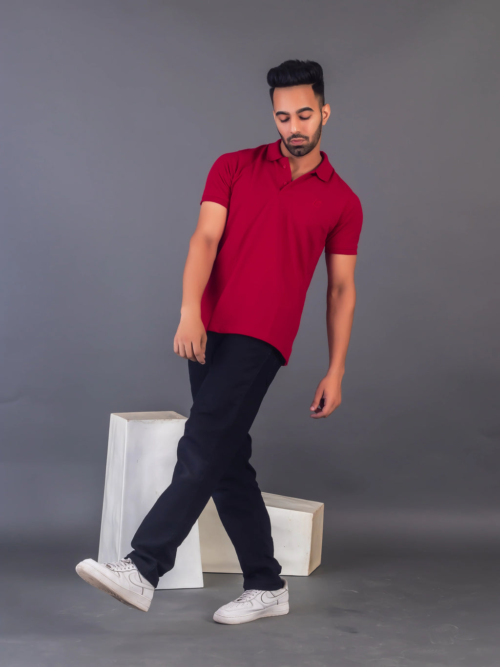 Men's Classic Solid Maroon Polo Neck T-shirt