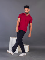 Men's Classic Solid Maroon Polo Neck T-shirt