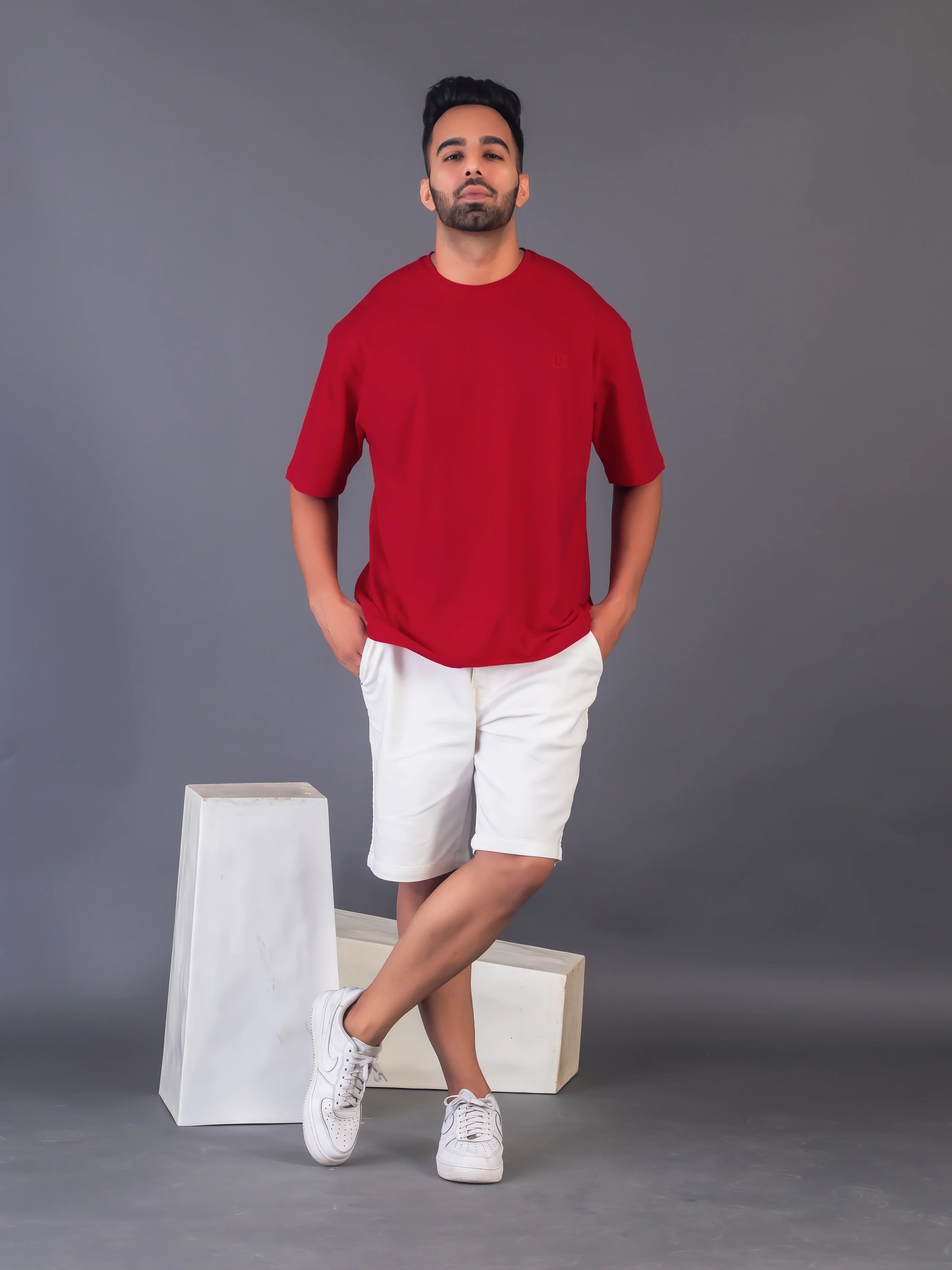 Men's Cotton Lycra Oversized Red T-shirt
