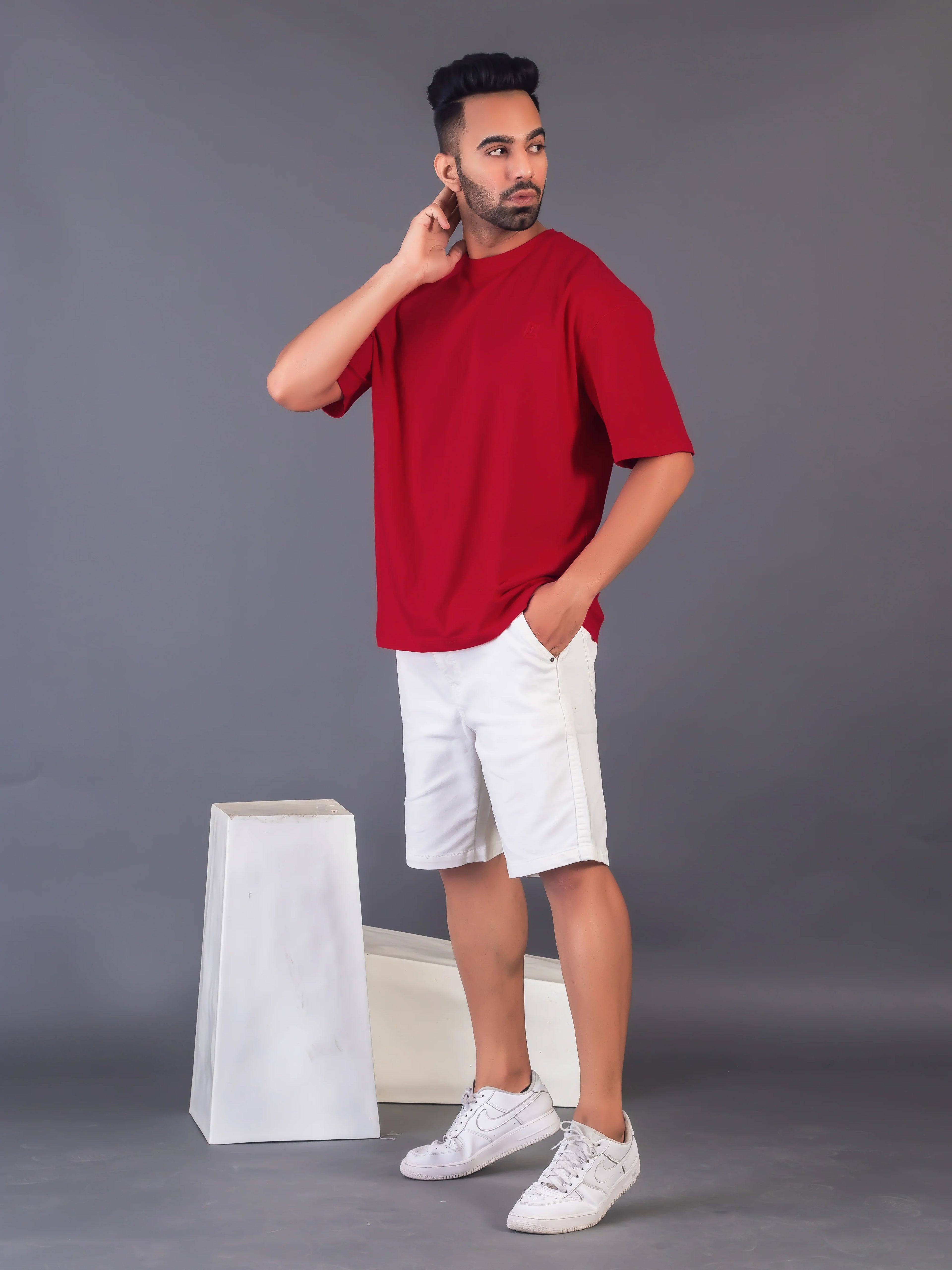 Men's Cotton Lycra Oversized Red T-shirt