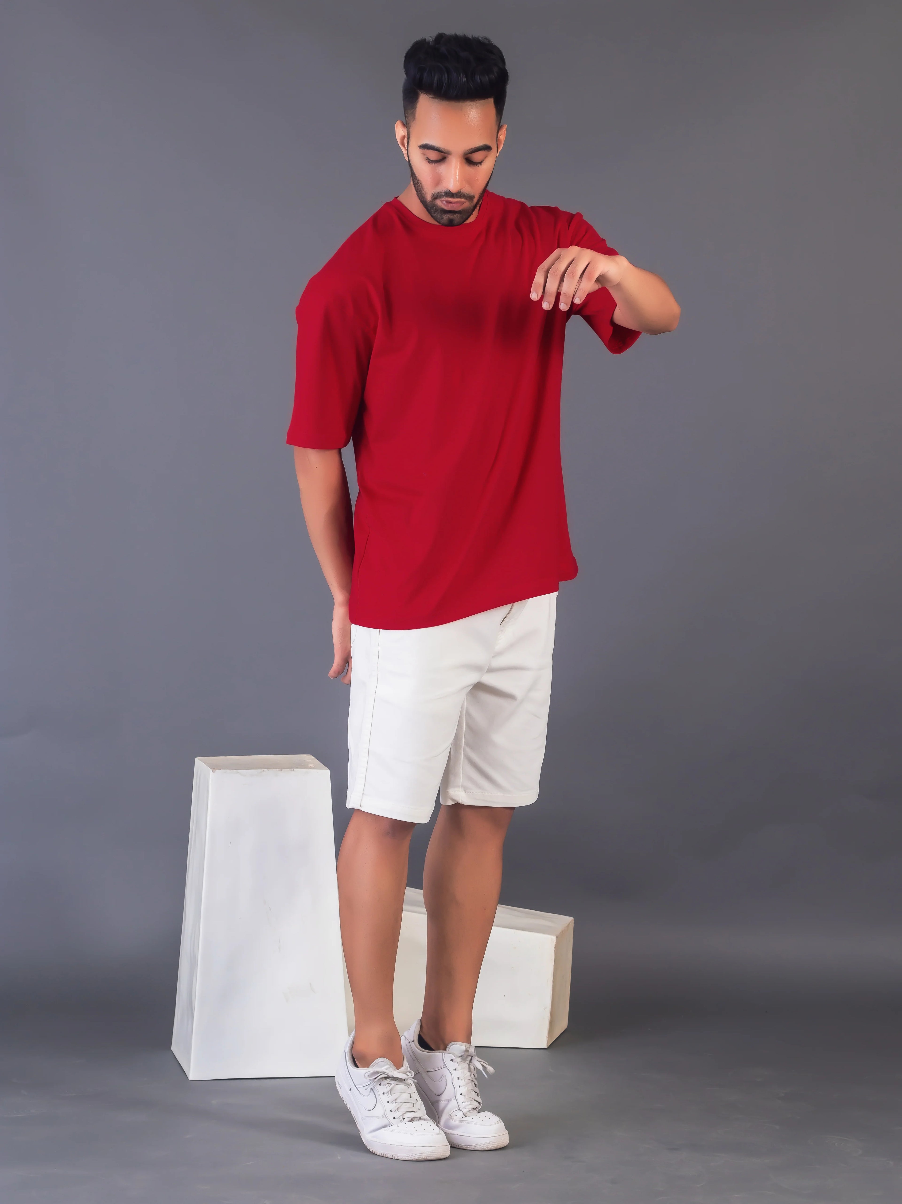 Men's Cotton Lycra Oversized Red T-shirt