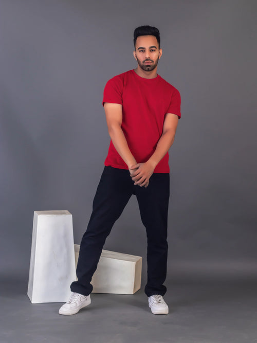 Men's Classic Solid Maroon Round Neck T-shirt