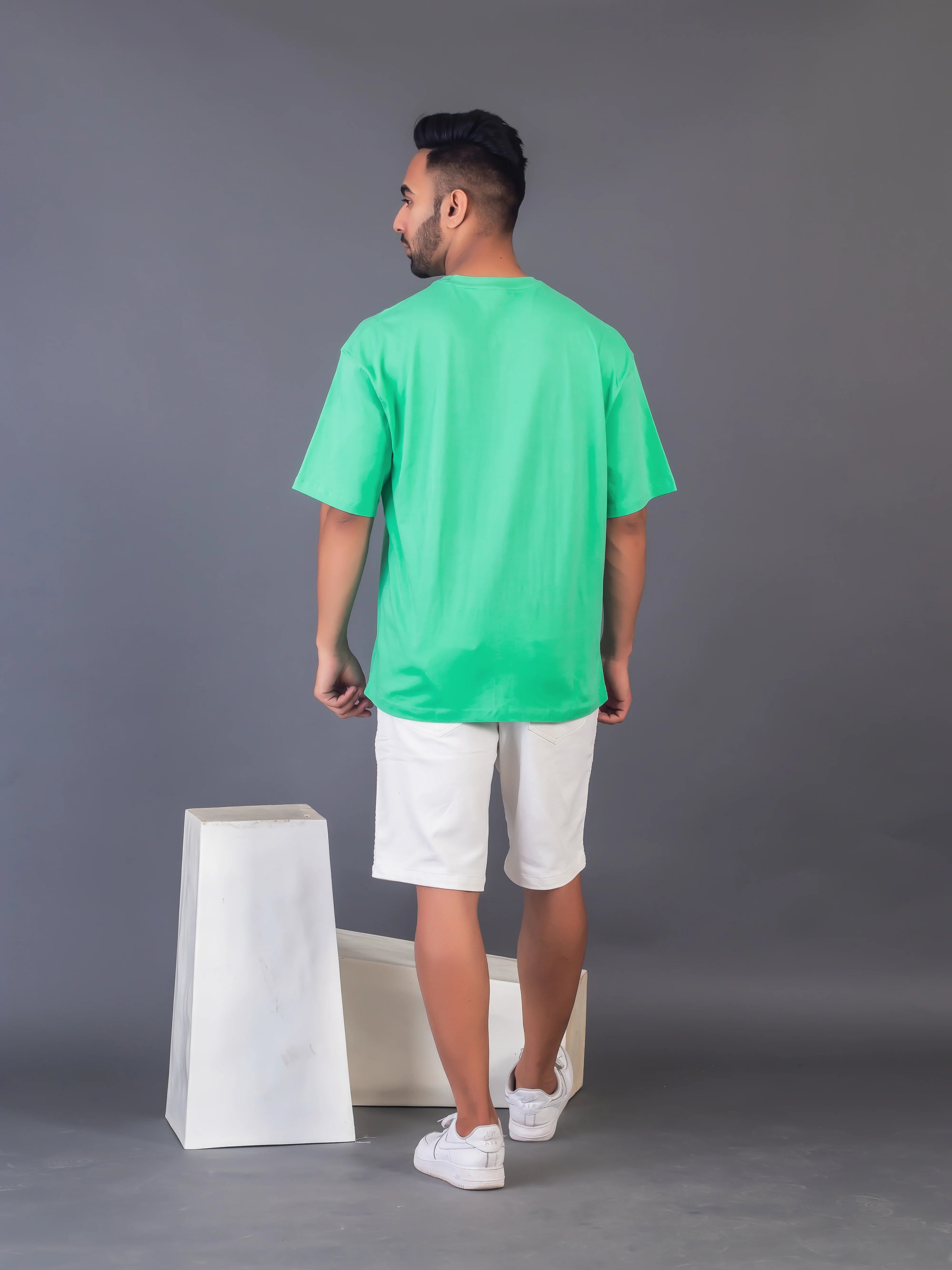 Men's Cotton Lycra Oversized Sea Green T-shirt
